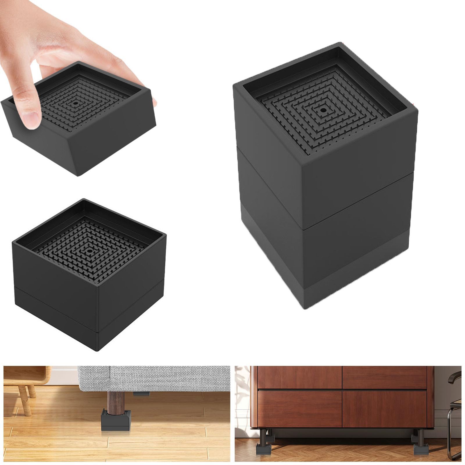 Diwzbyn Möbelfuß Möbelerhöhung 1 / 4er Set, 3 Zoll Möbelfuß Erhöhung, Stapelbar, Für Bett, Sofa, Tisch & Waschmaschine, Stoßdämpfend