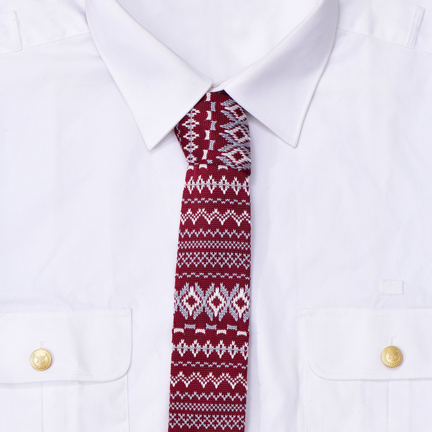 Krawatte Strickkrawatte, oder Veranstaltungen 5 Wollkrawatte schmale 1-St) für Retro-Look, Büro Krawatte DonDon (Packung, festliche weinrot cm