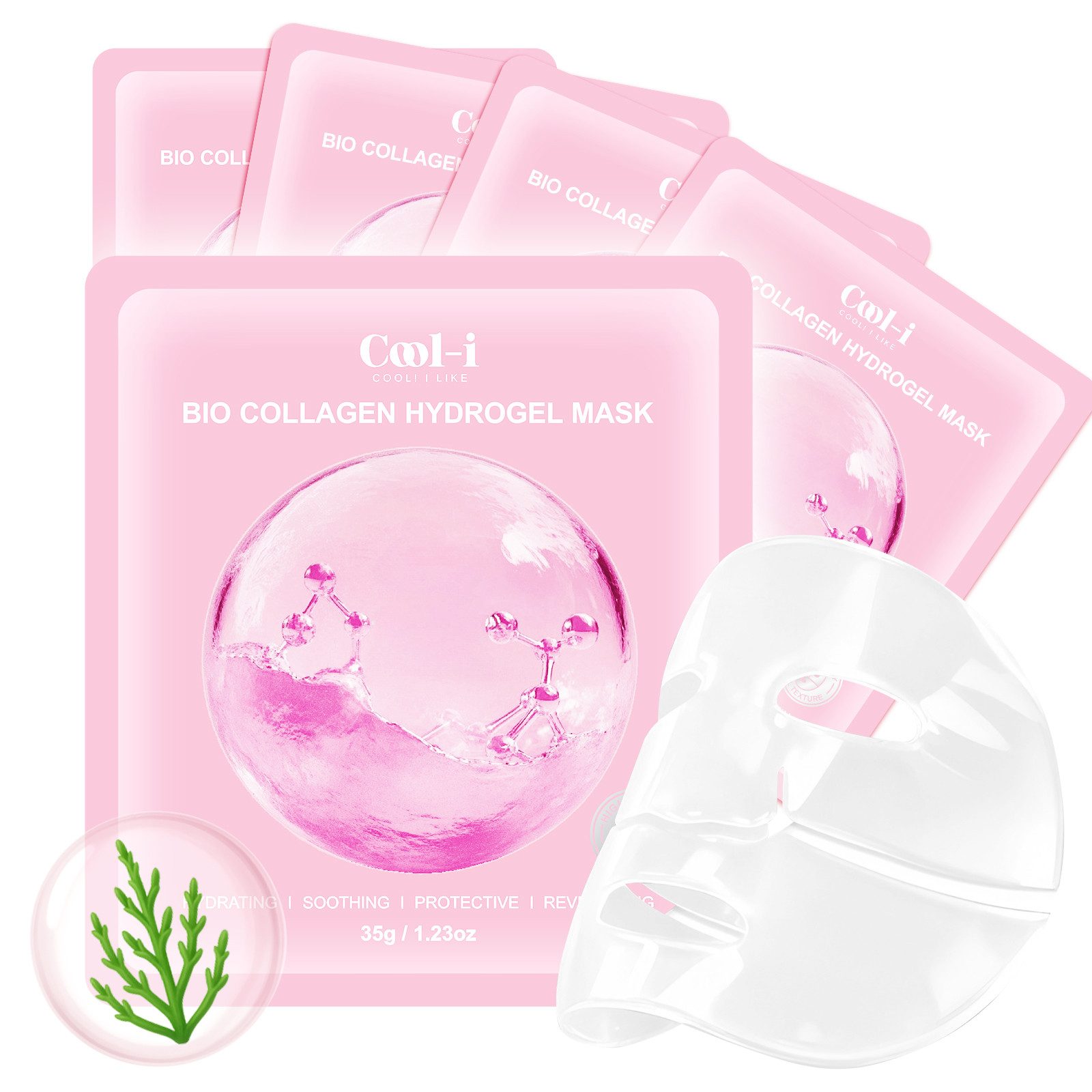 COOL-i ® Gesichtsmaske Bio Collagen Real Deep Maske – 5 Stück, Collagen & Kupferpeptide,Beruhigende und feuchtigkeitsspendende Pflege