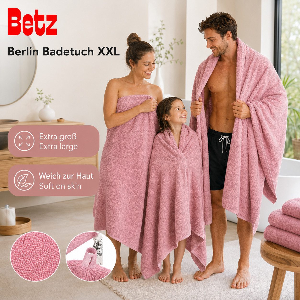 Betz Badetuch Berlin Größe 100 x 200 cm Saunatuch & Strandtuch 360 g/m², 100% Baumwolle (1 Stück, 1-St), saugstark & weich – großes Handtuch mit Aufhänger – Ser – Bild 4 von 5