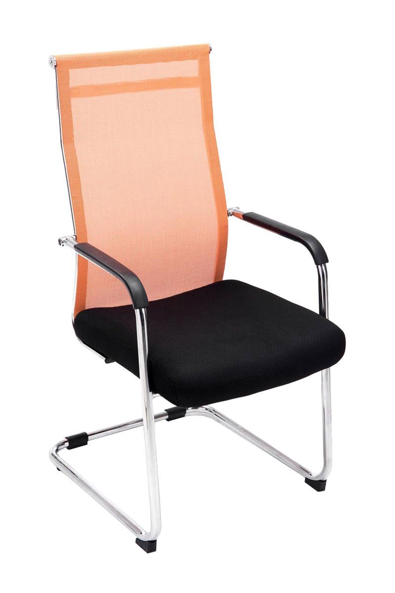TPFLiving Besucherstuhl Brent Two mit hochwertig gepolsterter Sitzfläche - Konferenzstuhl (Küchenstuhl - Esszimmerstuhl - Wohnzimmerstuhl), Gestell: Metall chrom - Sitzfläche: Netzbezug orange