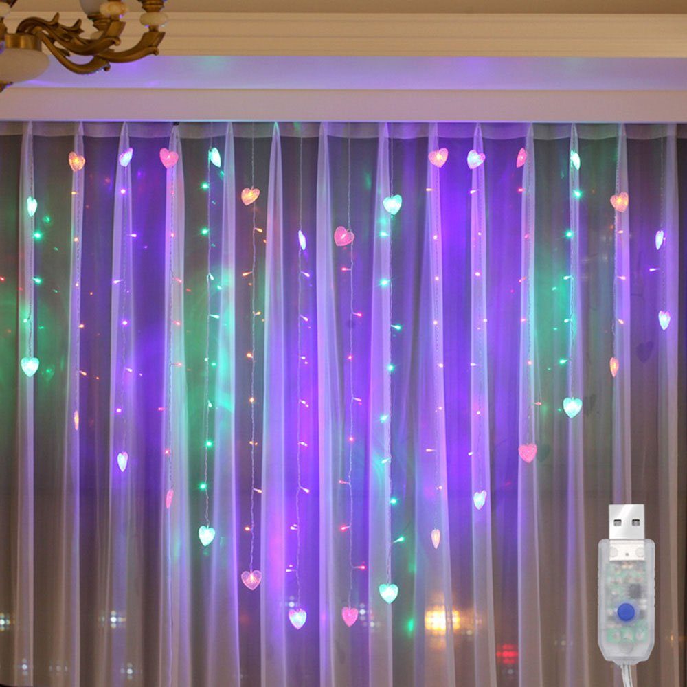 Sunicol LED-Lichterkette Buntes LED-Lichterkette, Modi, herzförmig,Twinkle 8 Party, für 1.5x2m, USB-betrieben, Lights, wasserdicht