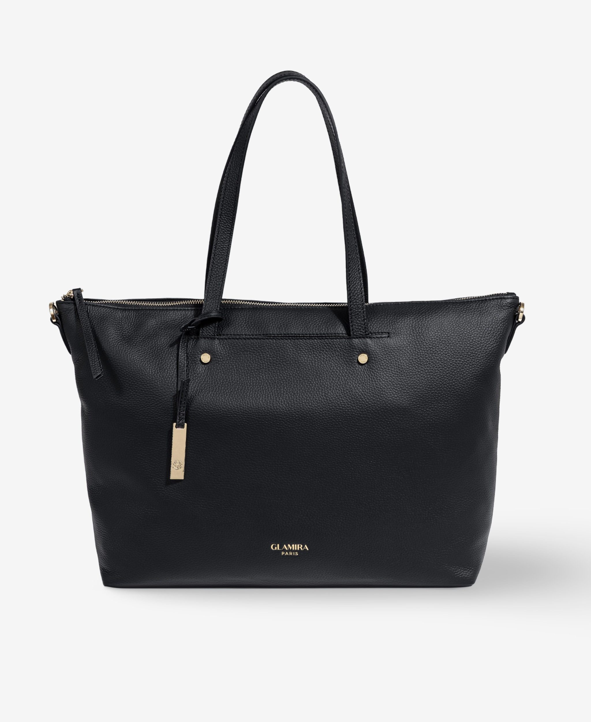 GLAMIRA Schultertasche Lysandra Schwarze Schultertasche (1-tlg), echt Leder, mit geräumigem Hauptfach