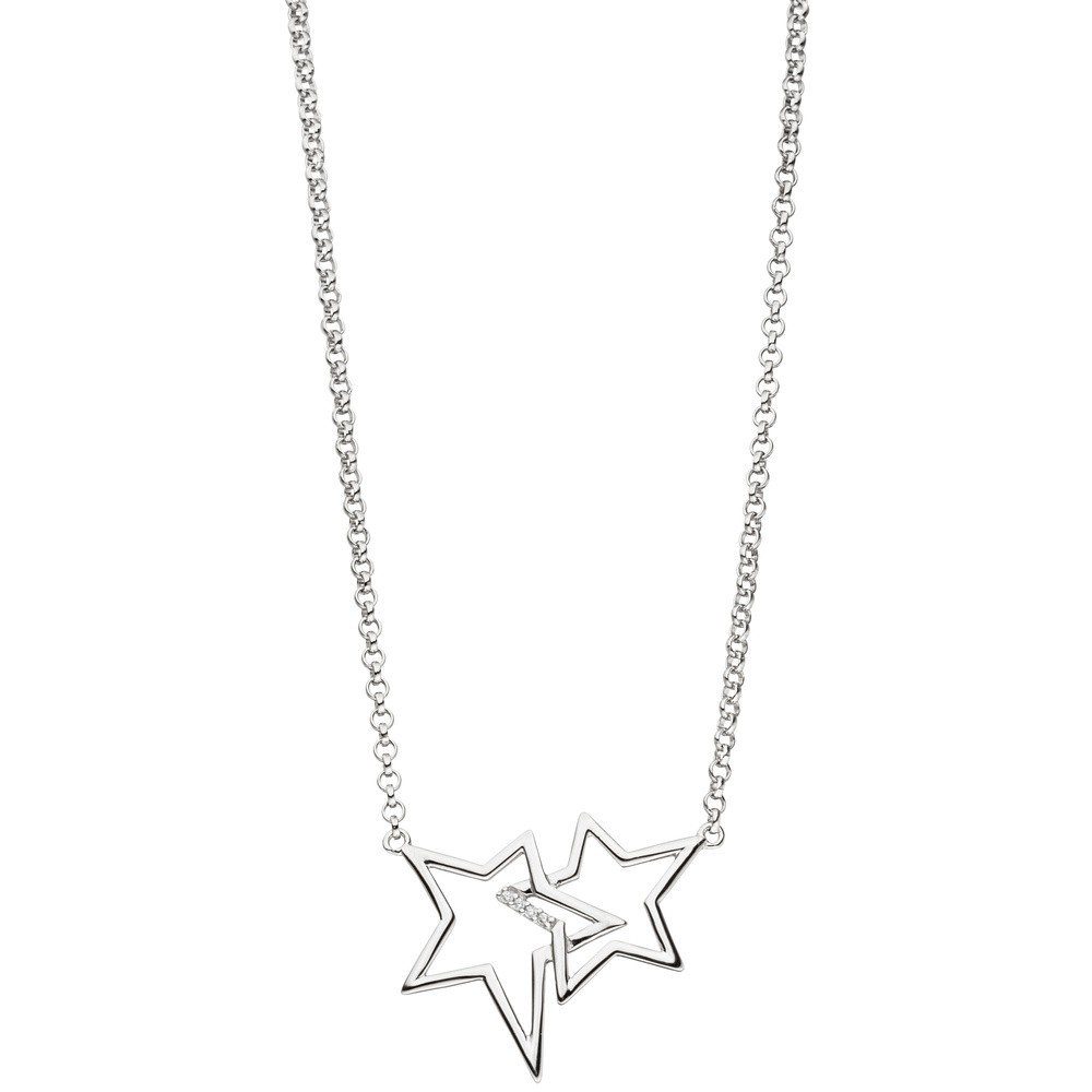 Schmuck Krone Silberkette Kette Halskette Halsschmuck Zirkonia mit Sterne zwei Silber Collier 925 45cm