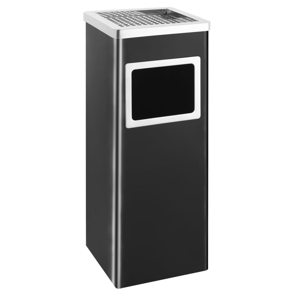 vidaXL Mülleimer Mülleimer mit Aschenbecher 36 L Stahl Schwarz