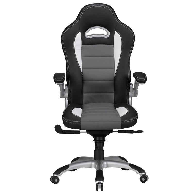 Amstyle Gaming Chair SPM1.237 (Kunstleder Schwarz / Grau, Drehstuhl Racing Design), Schreibtischstuhl Drehbar, Bürostuhl mit Armlehne