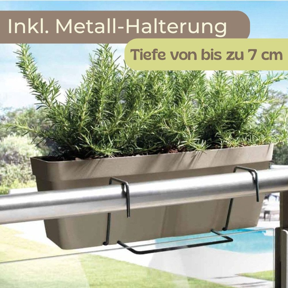 GarPet Balkonkasten Blumenkasten Balkon Balkonkasten mit Halterung Wasserspeicher 50 60 cm