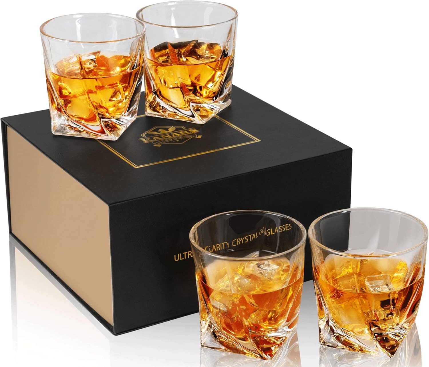 FELIXLEO Tumbler-Glas Whiskygläser 4er Set 10 Oz Heavy Base Cocktail Rum Wodka Geschenkset