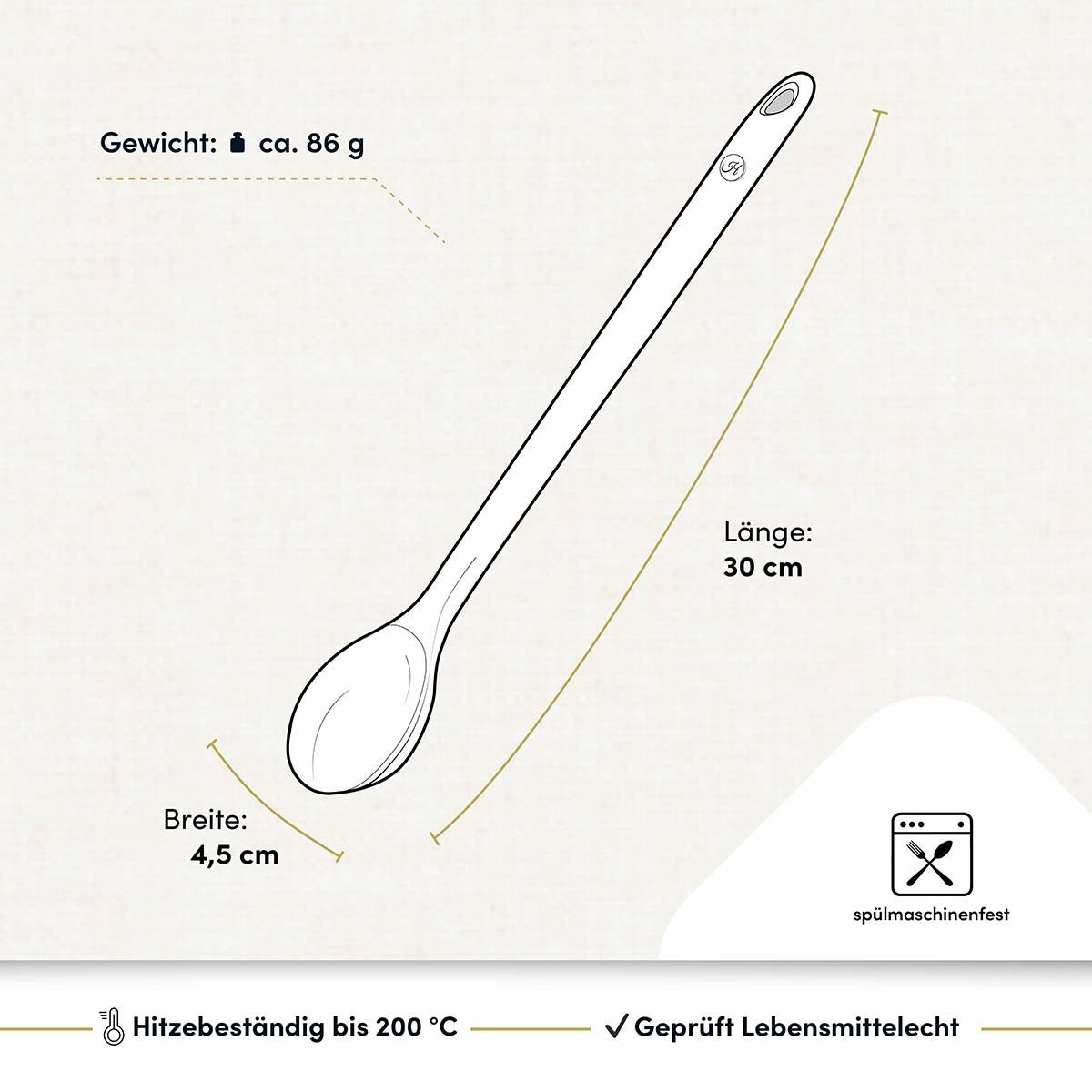 Hoffmann Germany Kochlöffel Rührlöffel Silikon Edelstahl 30 cm anthrazit, Edelstahlkern, geschmacksneutral, 200°C, spülmaschinenfest