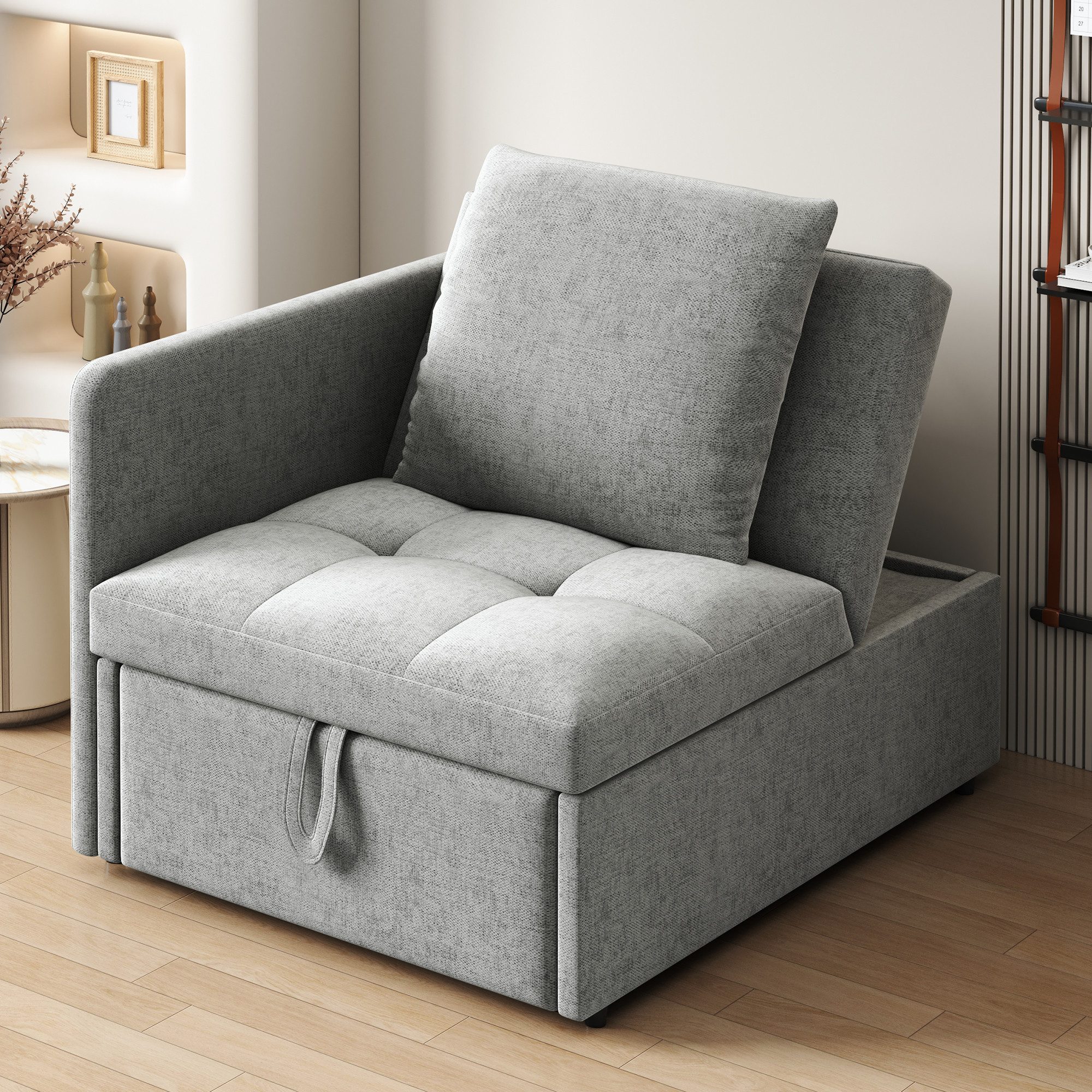 KLAM HOME Schlafsofa Polsterbett Schlafsofa 3 in 1 Multifunktions-Schlafsofa, Leinenstoffsofa mit verstellbarer Rückenlehne, für kleine Räume – Bild 5 von 5