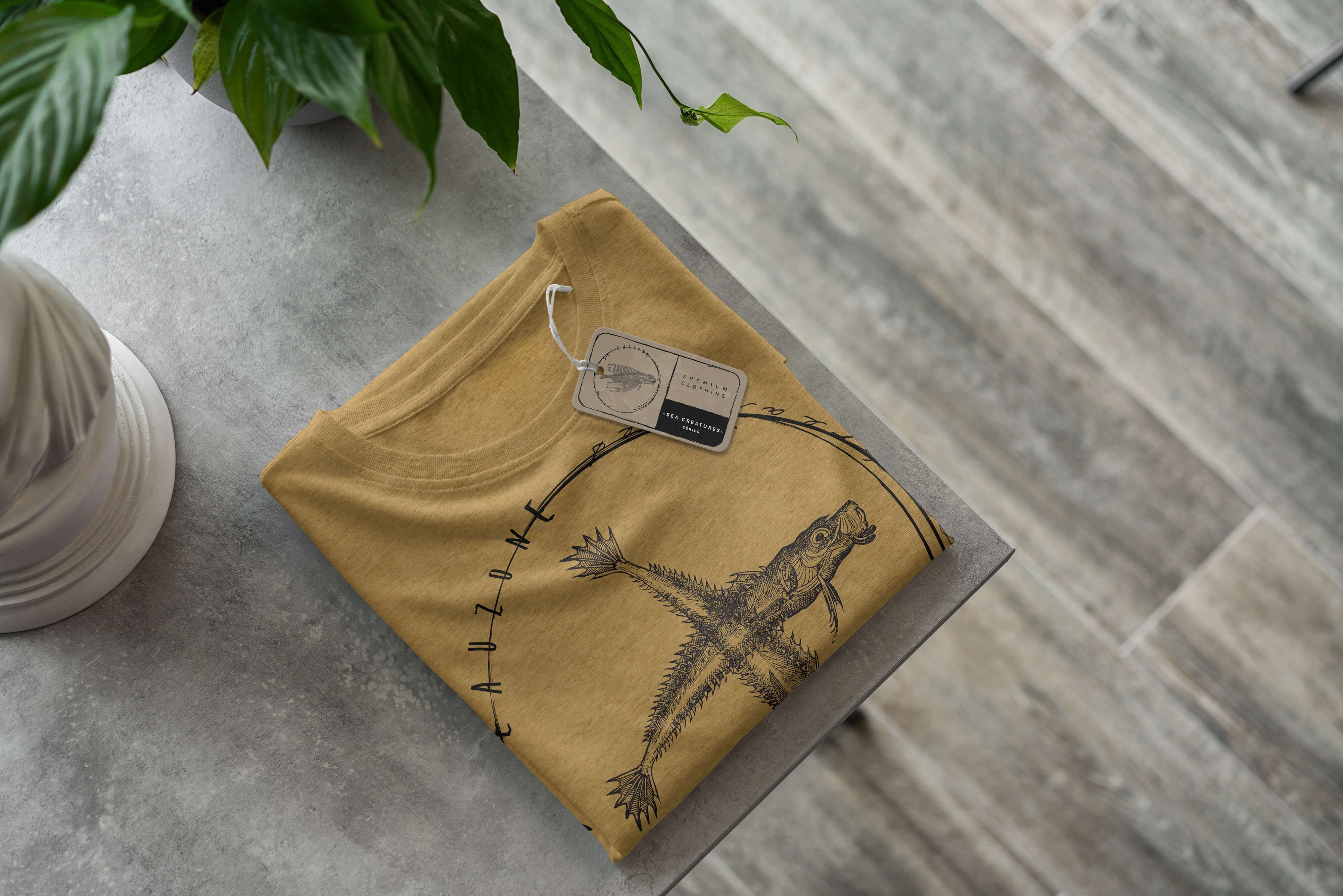 Serie: T-Shirt Sea und sportlicher T-Shirt Fische Schnitt Sinus Creatures, Tiefsee 074 Antique - Art Sea Struktur / Gold feine