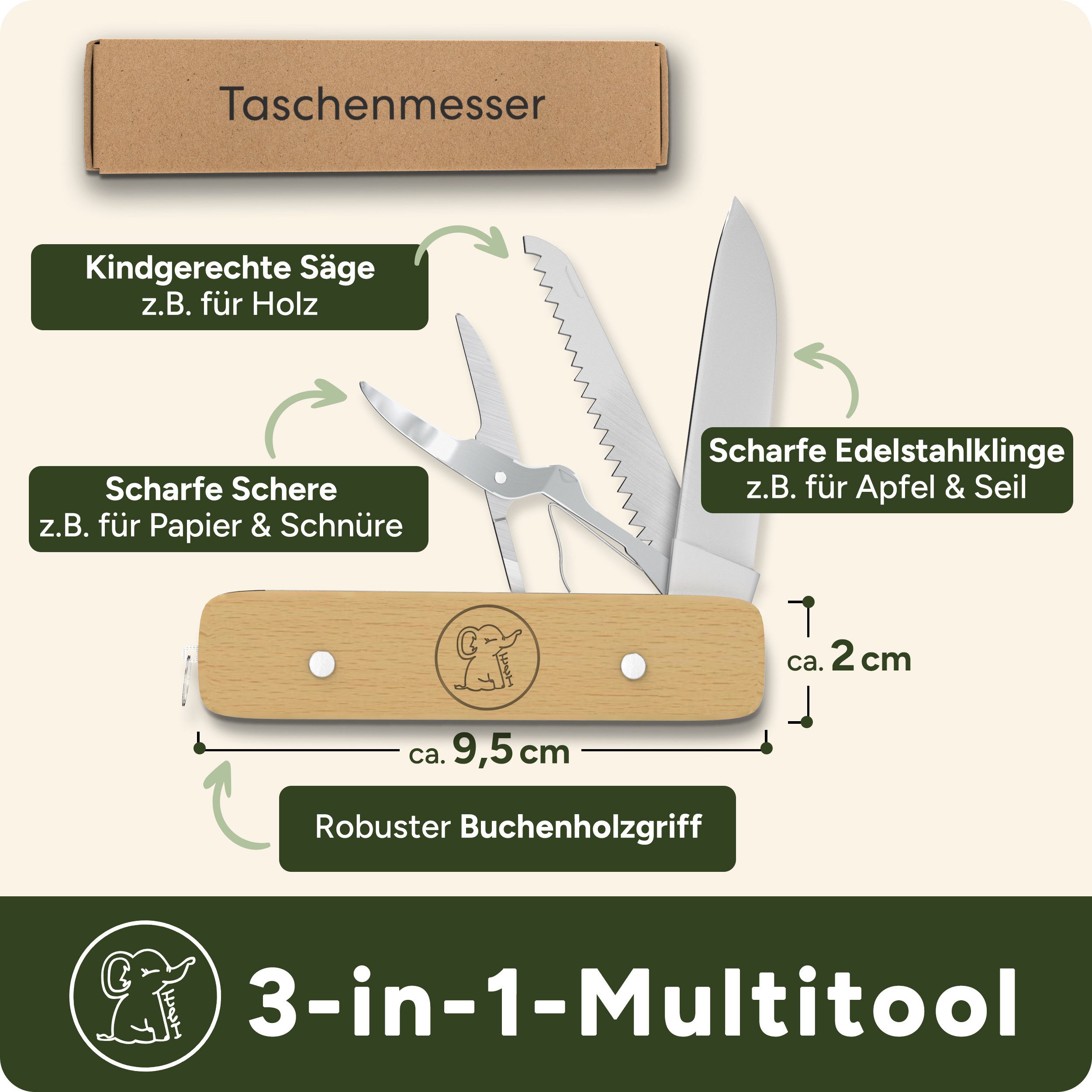 Eli Taschenmesser für Kinder - erstes Kindertaschenmesser Multitool 3 in 1, günstig online kaufen