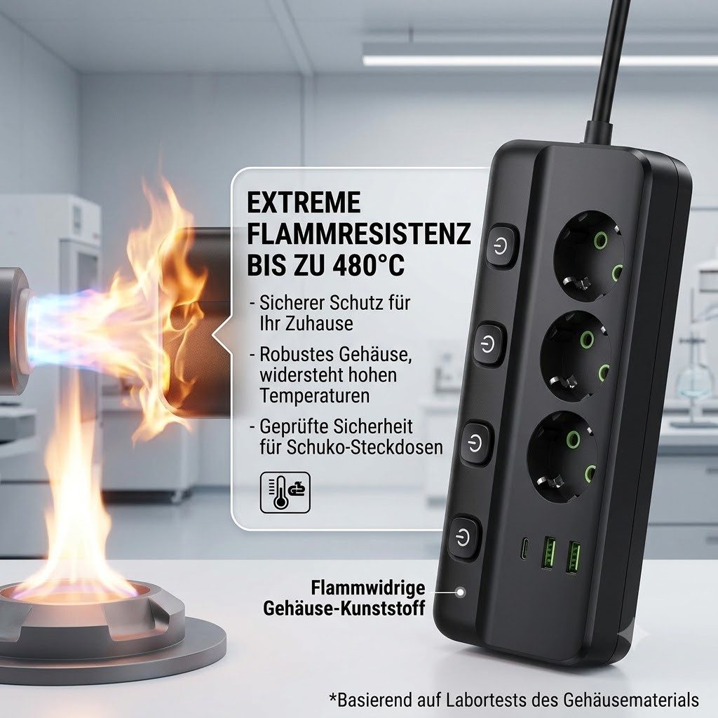Forrlite Steckdosenleiste 3 fach, Mehrfachsteckdose mit usb & einzelne Schalter Steckdosenleiste 3-fach (Schalterbeleuchtung, separate Ein- / Ausschalter, Schut – Bild 5 von 5