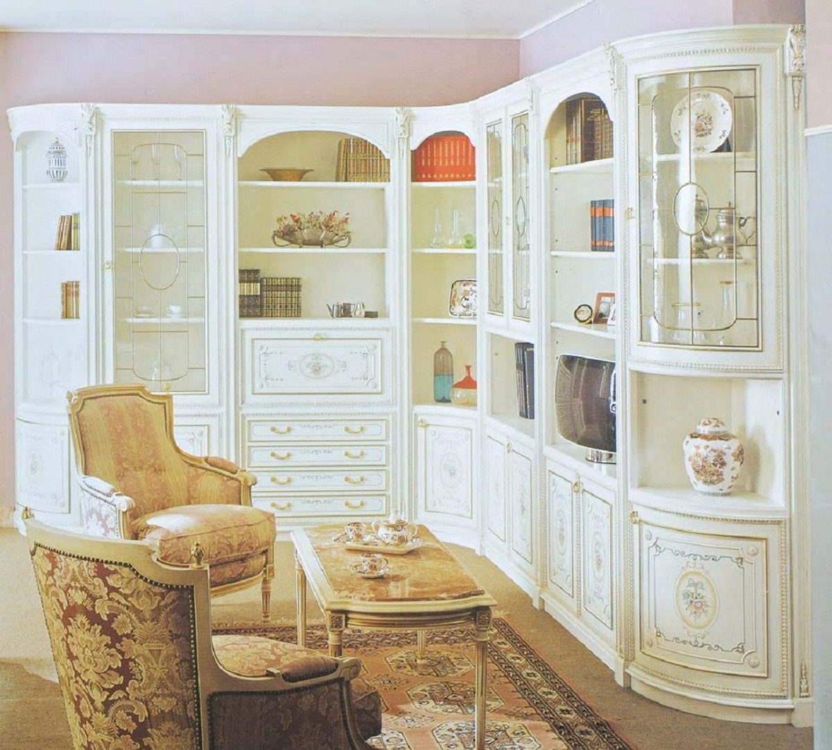 Casa Padrino Eckschrank Luxus in Eckschrank Wohnzimmer Barock Mehrfarbig Italy - Made Weiß / Qualität Gold Erstklassische Wohnzimmer Möbel - Massivholz - - Schrank Barock / Handgefertigter