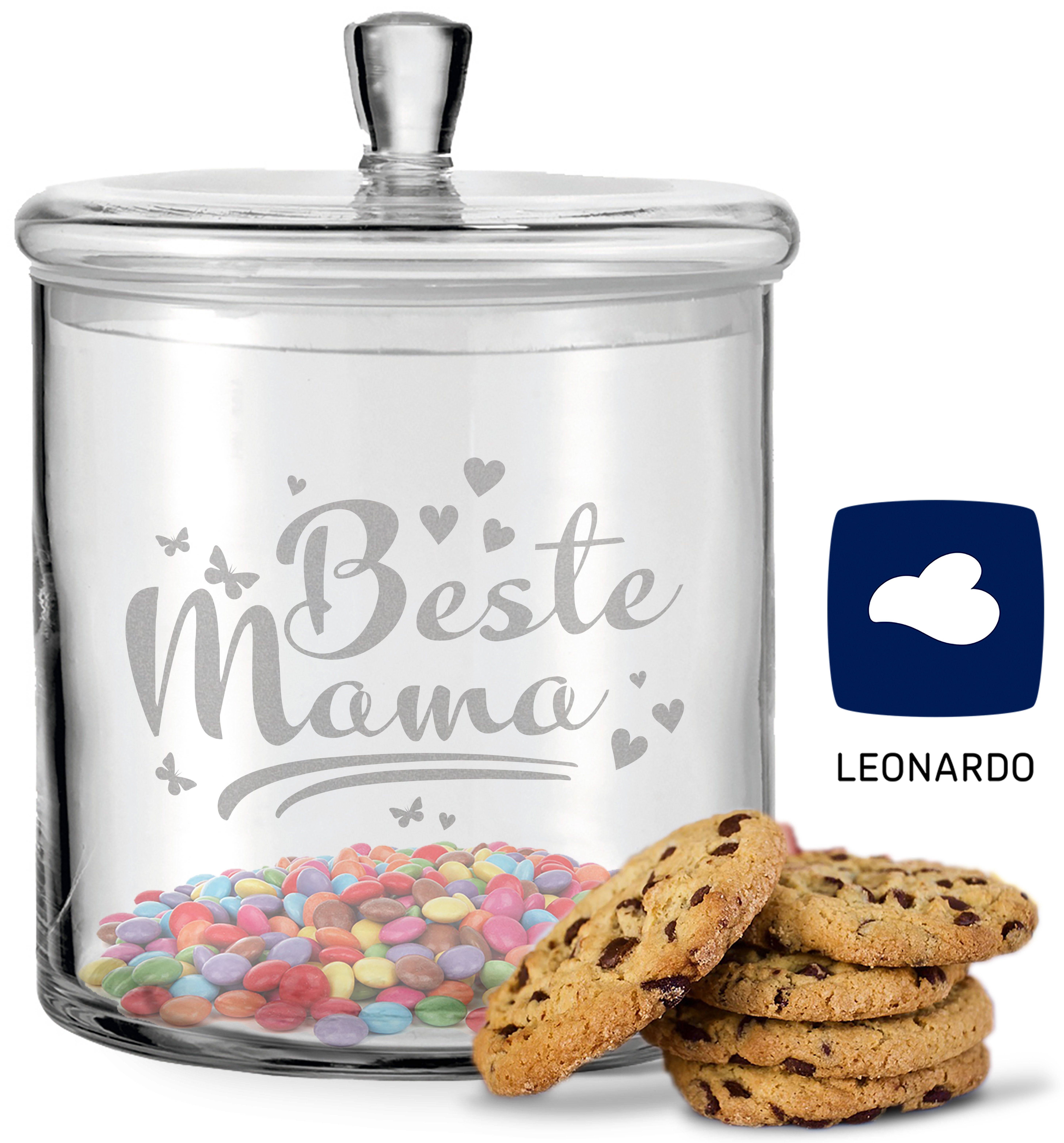 GRAVURZEILE Keksdose mit Gravur - Beste Mama - Keksdose mit luftdichtem Deckel, Glas, Handgefertigte Glasdose mit Deckel für Mama zum Muttertag