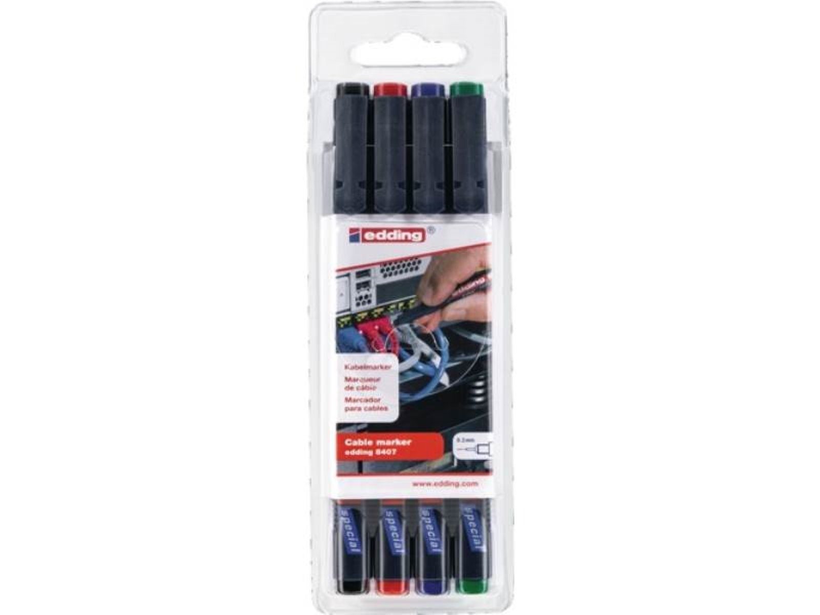 Werkzeugset Strich-B.0,3mm Kabelmarkerset schwarz/rot/blau/grün E edding Rundspitze 8407