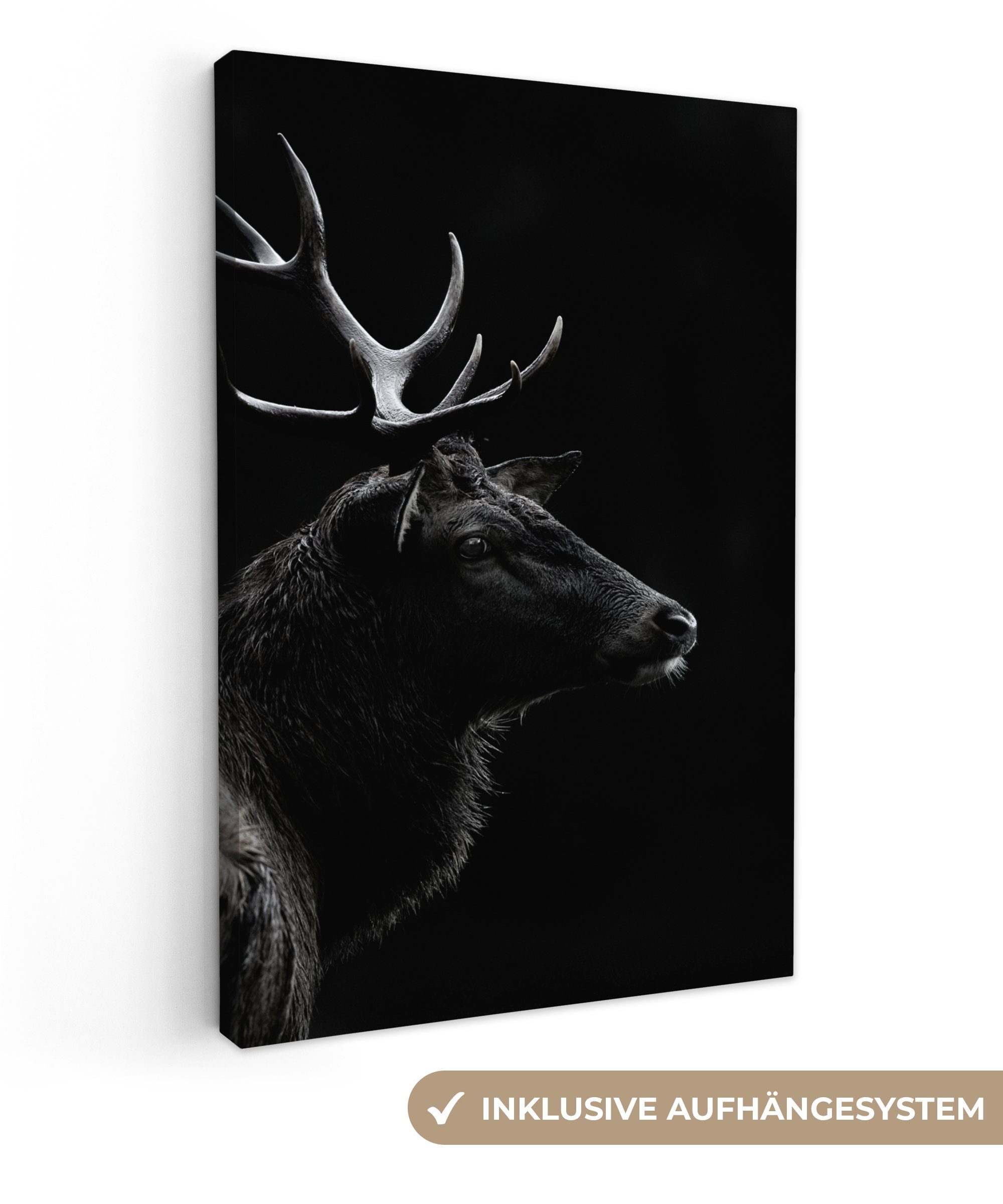 OneMillionCanvasses® Leinwandbild Hirsch - Schwarz - Porträt - Geweih - Tie günstig online kaufen