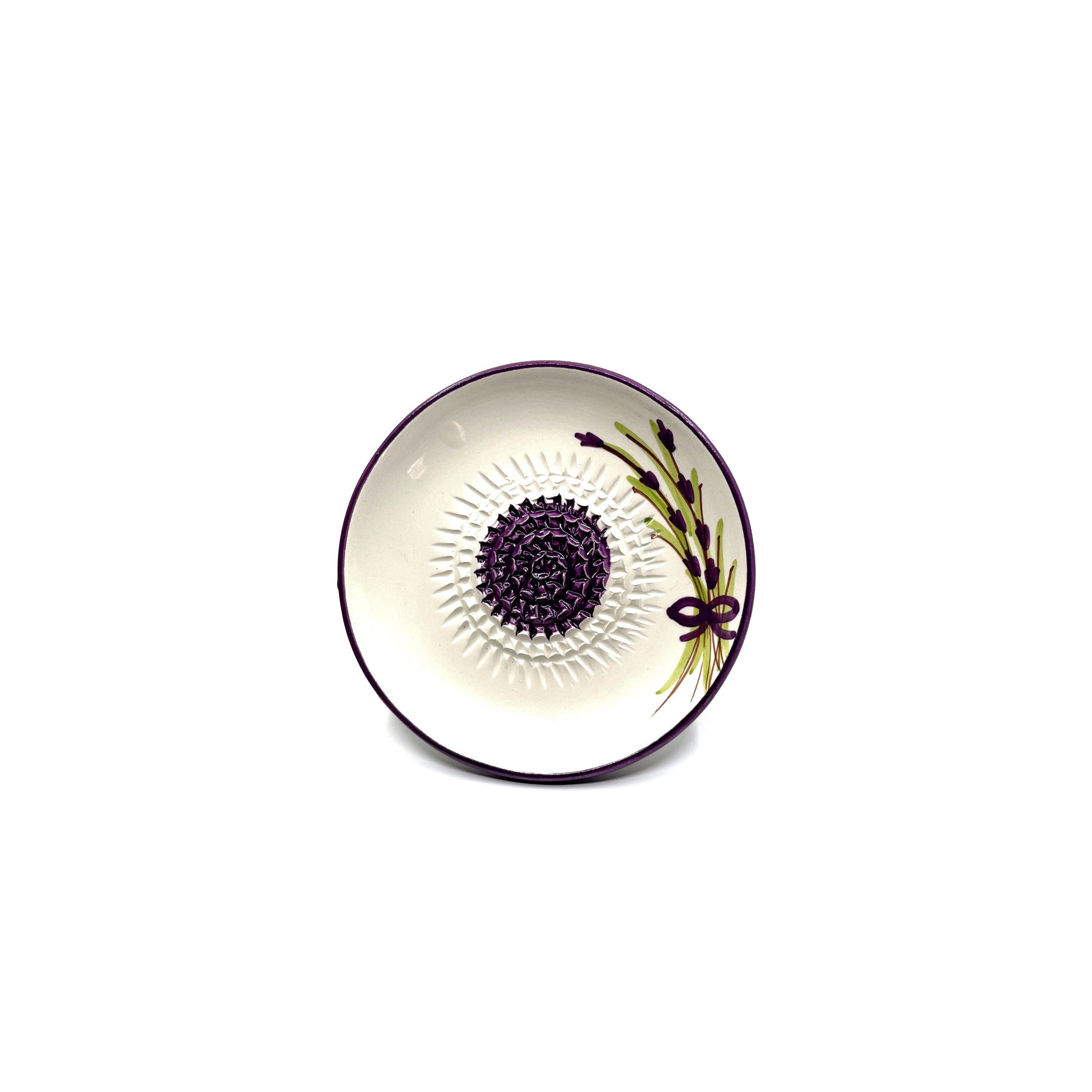 Kaladia Multireibe Reibeteller in lila und weiß mit Blütenmuster, Keramik, handbemalte Küchenreibe - Made in Spain