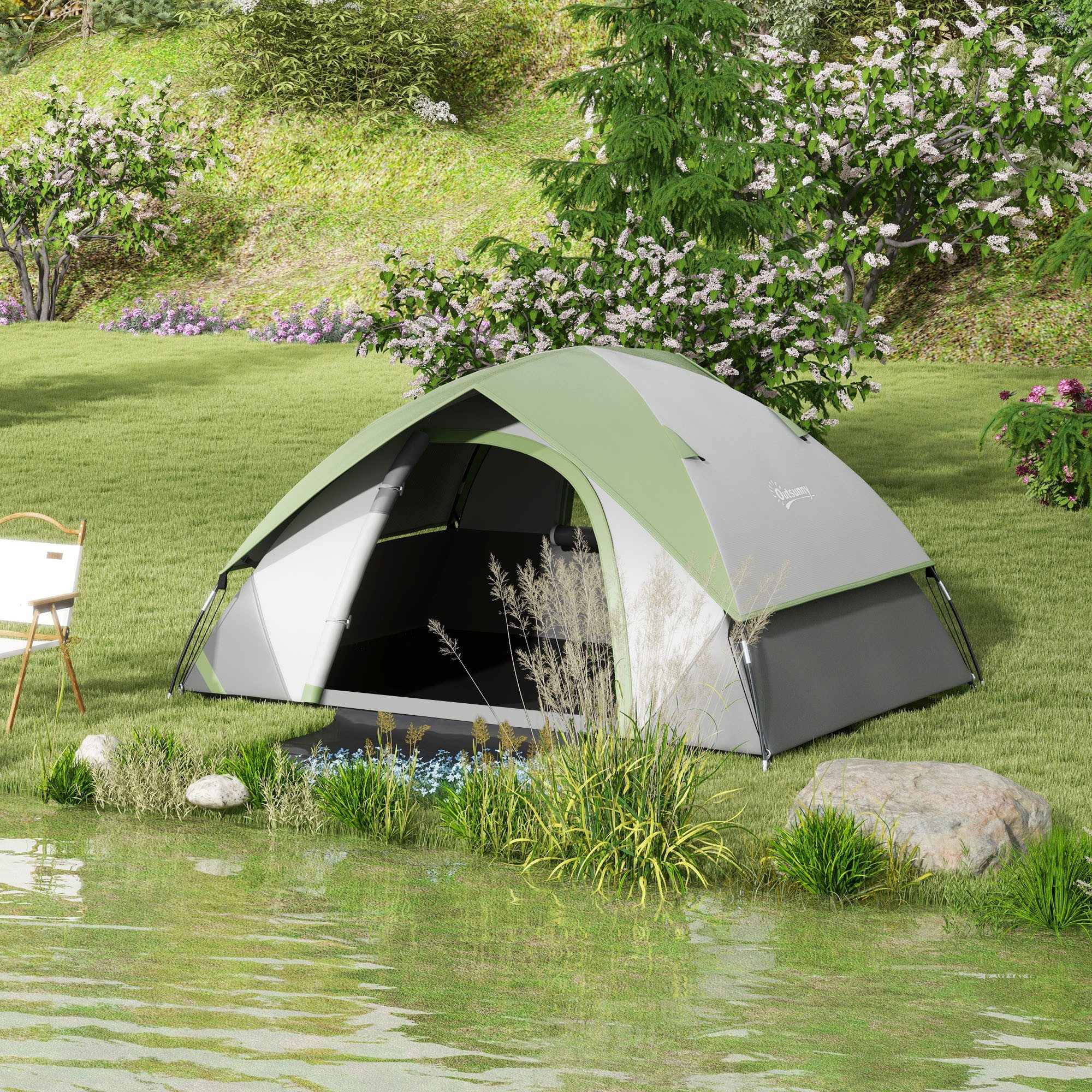 Outsunny Kuppelzelt Familienzelt wasserdicht mit Tür&Fenster Zelt, Personen: 2 (Campingzelt für 2 Personen, 1 tlg., Familienzelt mit 3000mm Wassersäule), für Camping Reise Trekking Garten