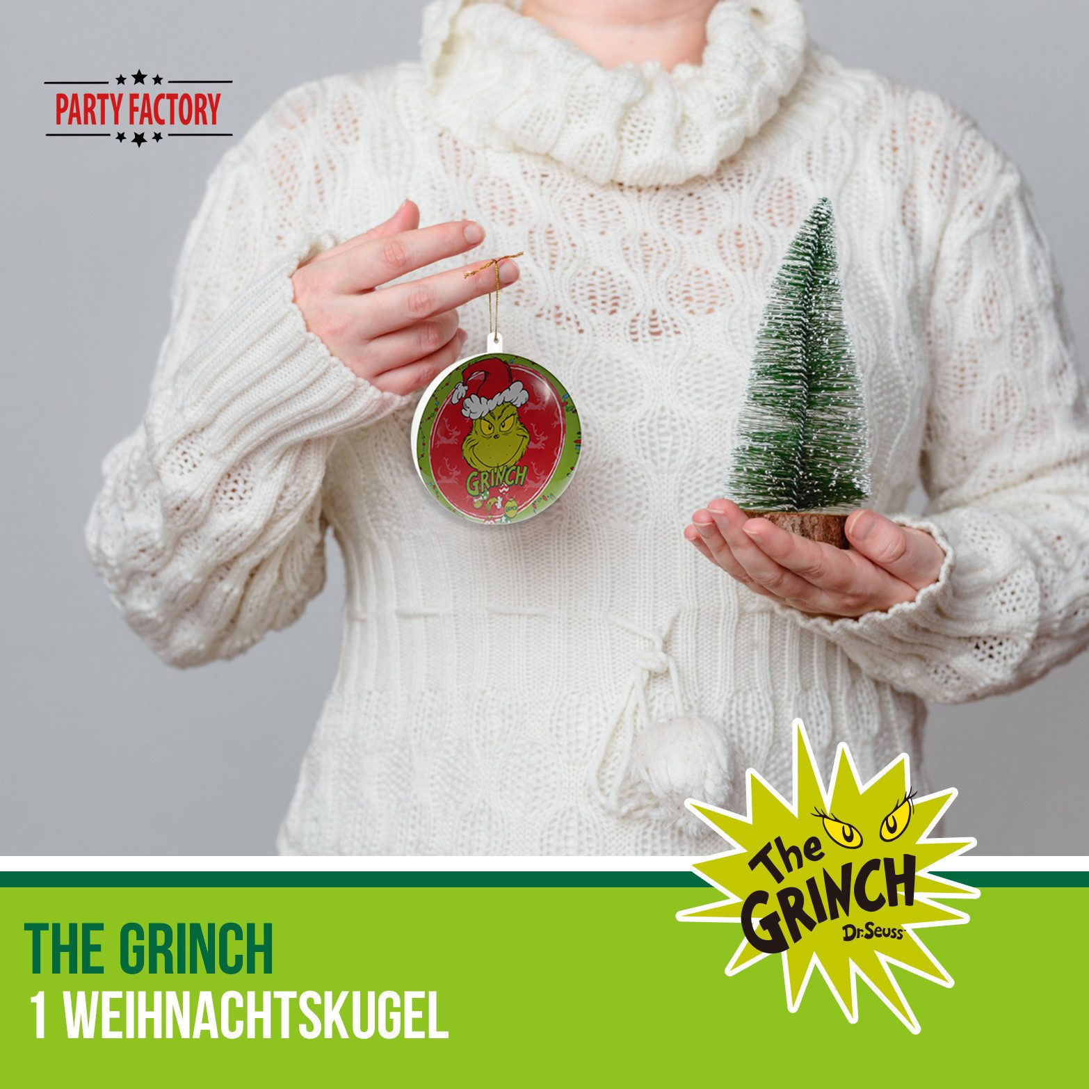 Party Factory Weihnachtskugelständer The Grinch Weihnachtskugel – festlicher Baumschmuck für Weihnachten