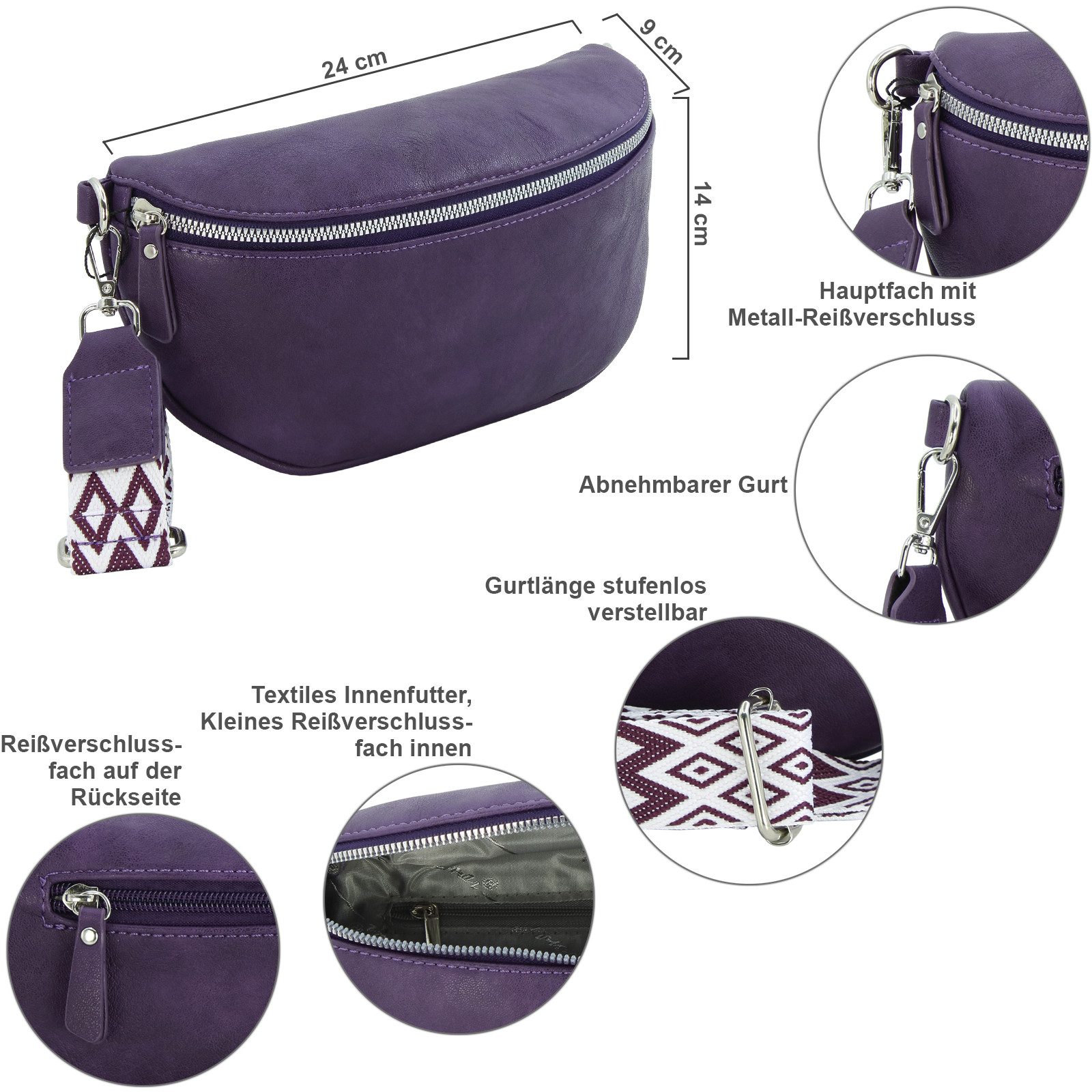 J JONES JENNIFER JONES Bauchtasche Damen Hüfttasche Umhängetasche breiter Gurt Gürteltasche Handtasche