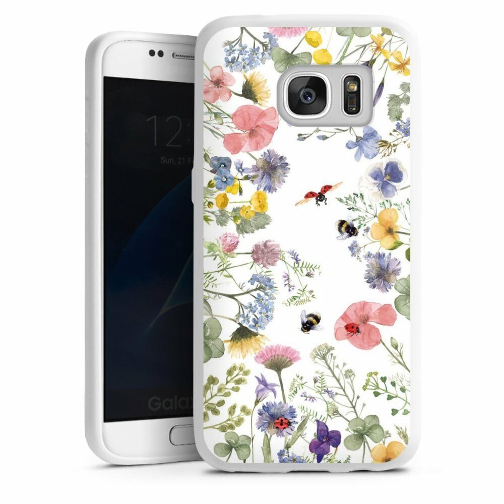 DeinDesign Handyhülle Biene Blumen Muster Bunte Frühlingsblumen und Bienen, Samsung  Galaxy S7 Silikon Hülle Bumper Case Handy Schutzhülle