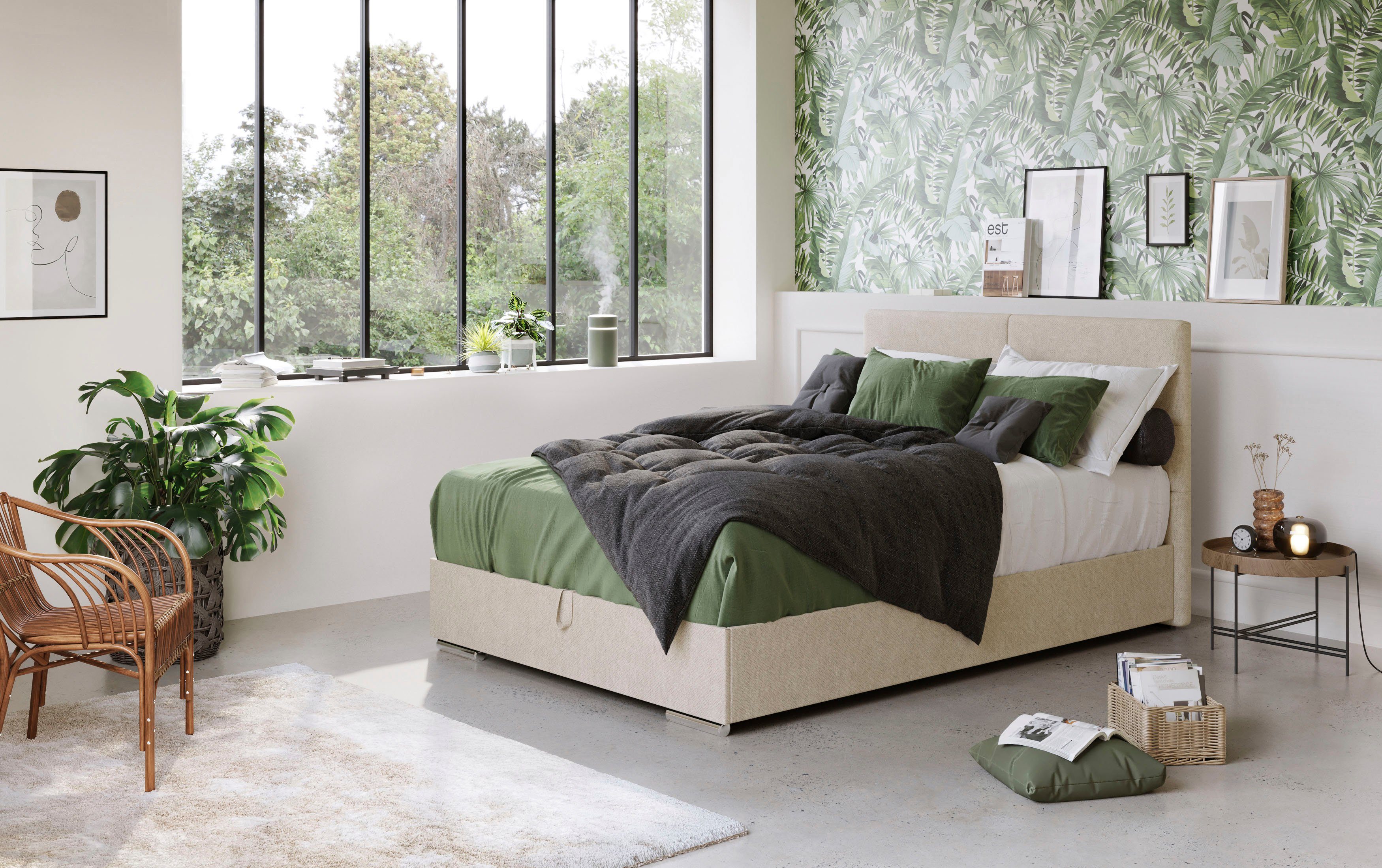 COTTA Boxbett TOM, Stauraumbett mit Bettkasten & 5-Zonen-TFK-Matratze H3, Komfortschaumtopper, Struktur-oder Karostoff, 90/120/140 cm x 200 …