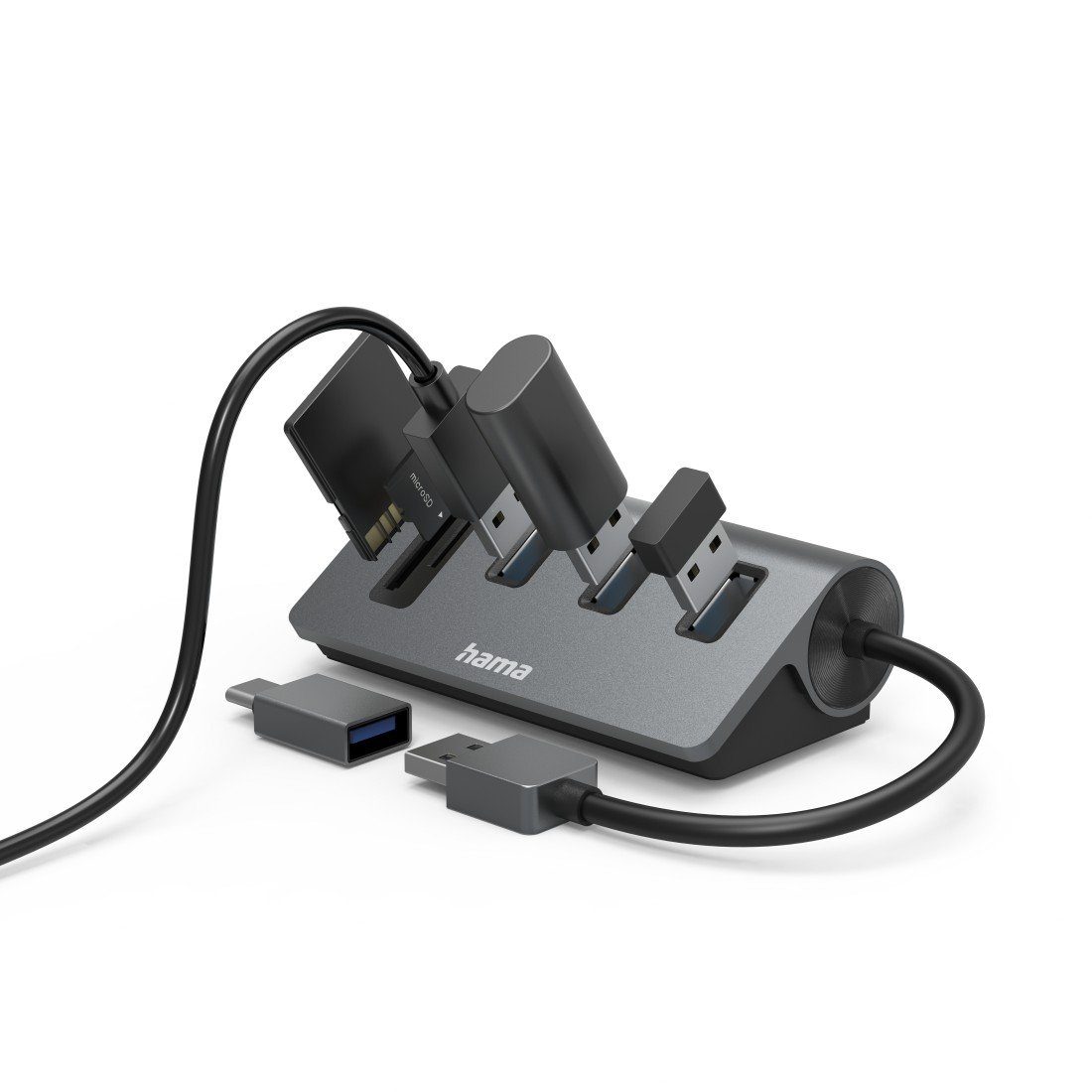 Hama USB Hub Kartenleser, 5 Ports, 3x USB A, SD, microSD, USB C Adapter USB-Adapter USB Typ A, USB-C