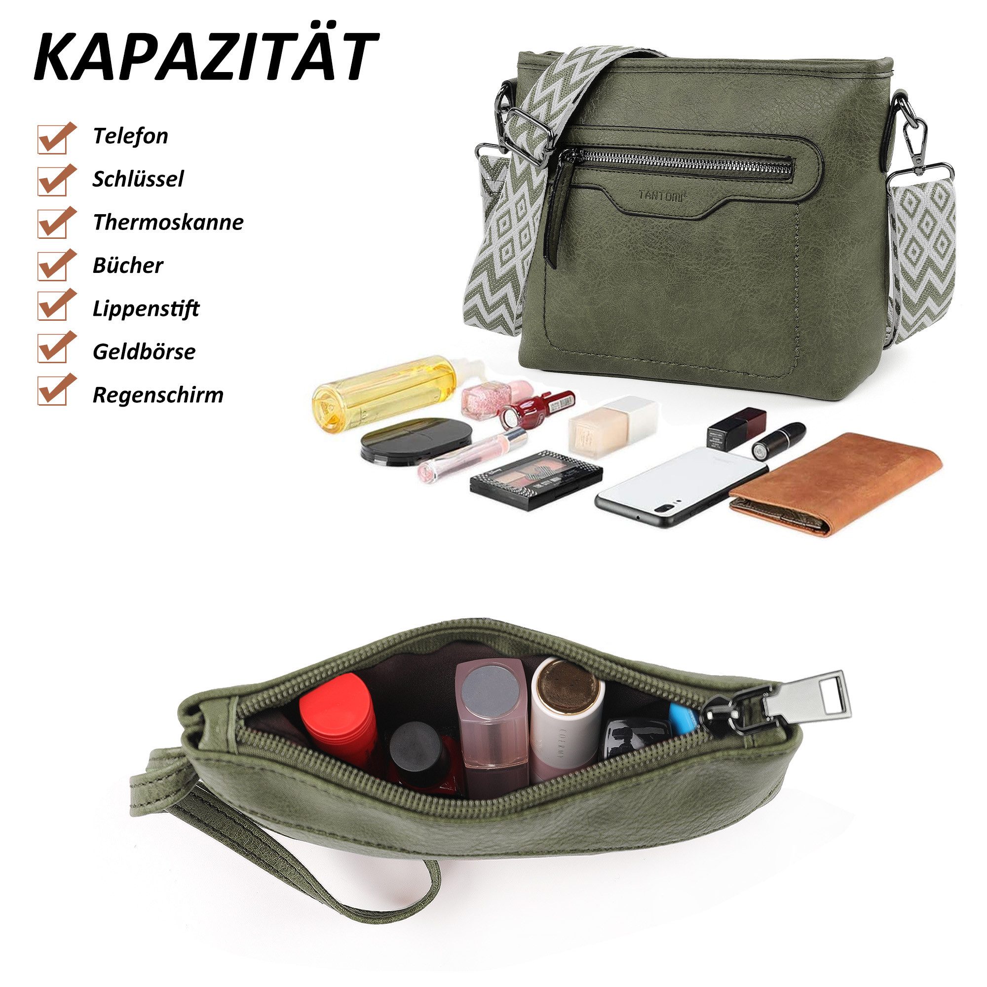TAN.TOMI Handtasche 3-Tlg Shopper Schultertasche Geldbörse Damen Groß Umhängetasche, Für Freizeit Business Schule Büro usw in schlichter Optik – Bild 5 von 5