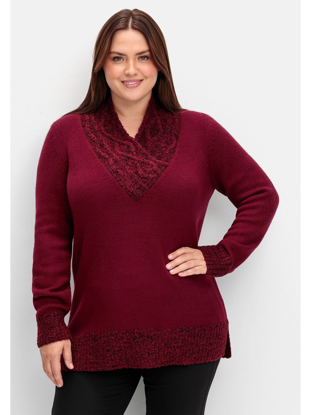 Sheego V-Ausschnitt-Pullover Große Größen mit Bouclé-Details