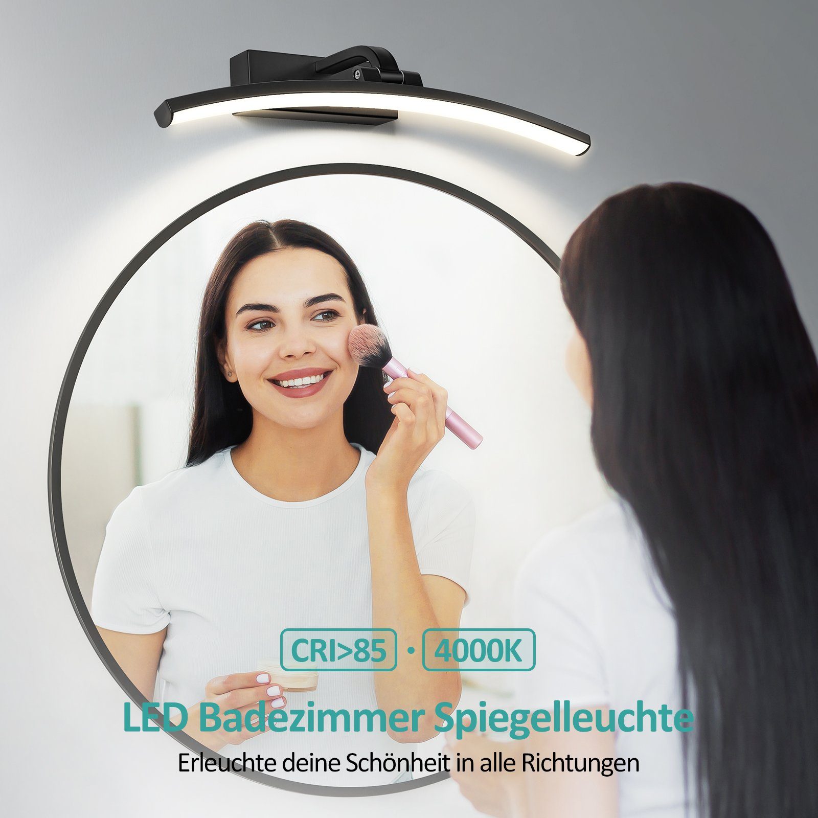 4000K Spiegelleuchte BadSpiegelschrank Schwarz bad spiegelleuchte LED badezimmer 40cm, led Spiegellampen EMKE für spiegelleuchte drehbar Beleuchtung das 180°