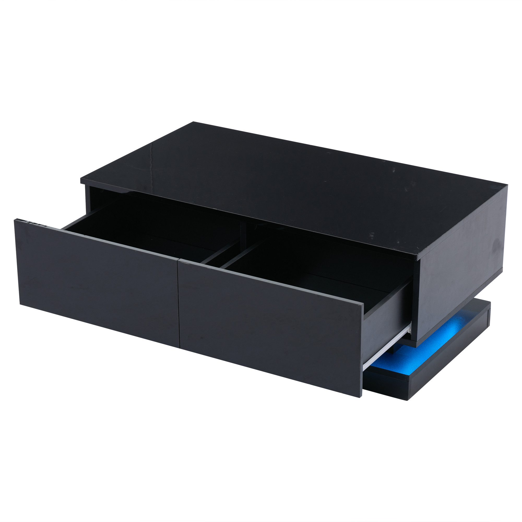 Merax Couchtisch hochglanz Beistelltisch mit LED-Beleuchtung inkl.App (1-St), Beistelltisch Wohnzimmertisch mit 2 Schubladen, Sofatisch 90x50x38cm