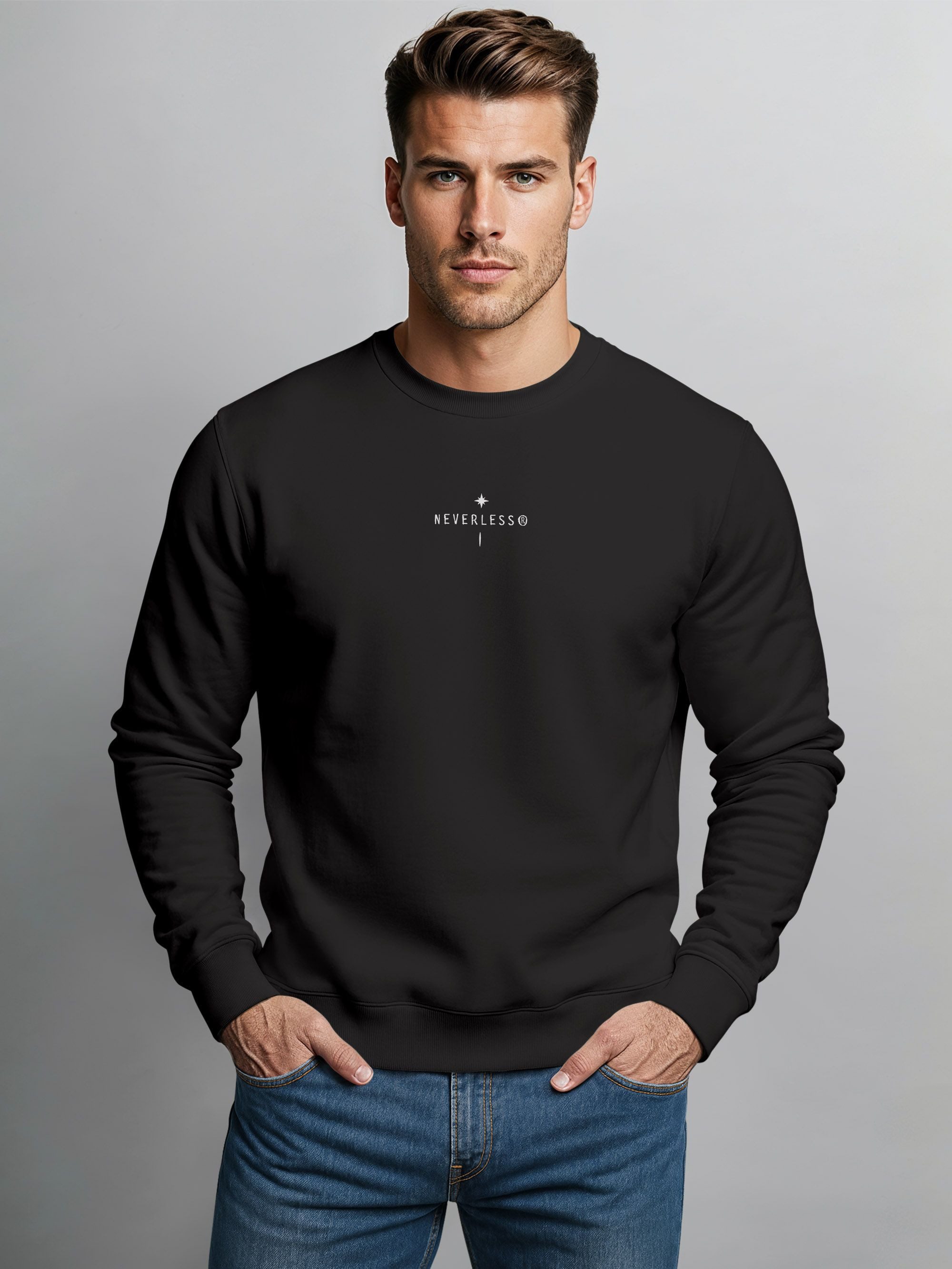 Neverless Sweatshirt Sweatshirt Herren Pullover Backprint Vertikale Symbole, Kompass