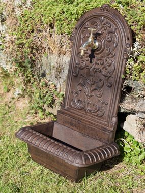 Aubaho Gartenbrunnen Brunnen 66cm Waschbecken Eisen braun Wandbrunnen Garten antik Stil fou