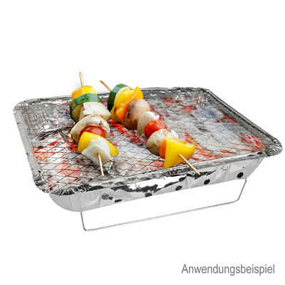 LEX Holzkohlegrill Einweg Picknick Grill aus Aluminium inkl. Grillkohle und Anzündhilfe, kompakt & transportabel