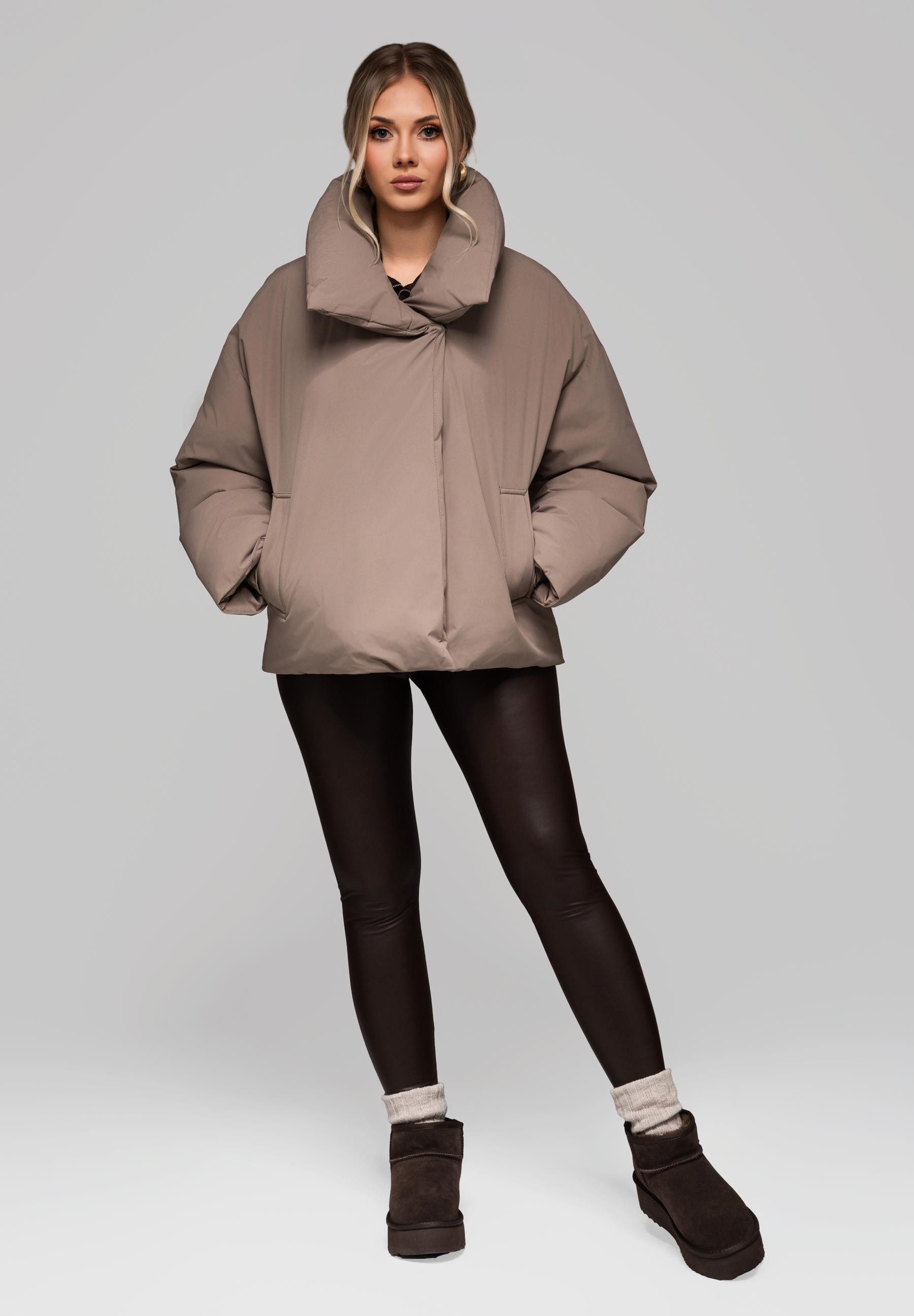 OMBRE Winterjacke Damen Winterjacke mit Oversize-Kragen – Schwarz