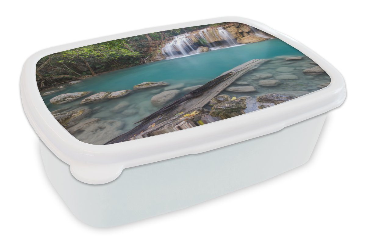 Brotbox im (2-tlg), für Mädchen Lunchbox Brotdose, und Wasserfälle Erawan-Nationalpark, weiß Kinder Kunststoff, Erwachsene, Jungs MuchoWow thailändischen für und
