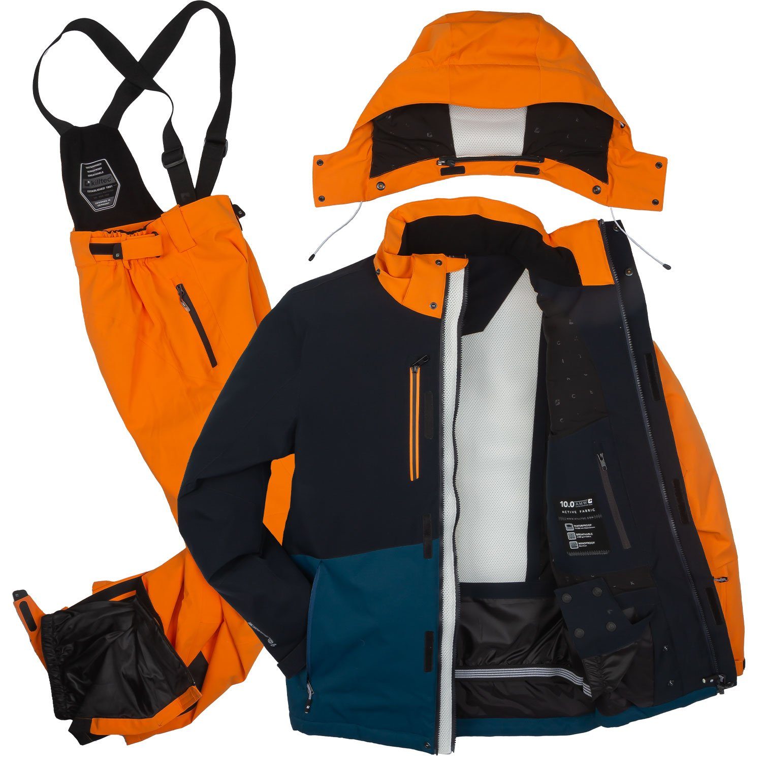 Killtec Skianzug Herren Skijacke + Skihose (blau/orange/schwarz, Gr. S)