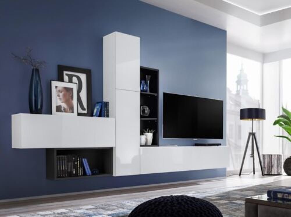 JVmoebel Wohnwand Wohnwand Modern Made Wohnzimmer Garnitur, Weiß in Europa TV-Ständer Wandregale