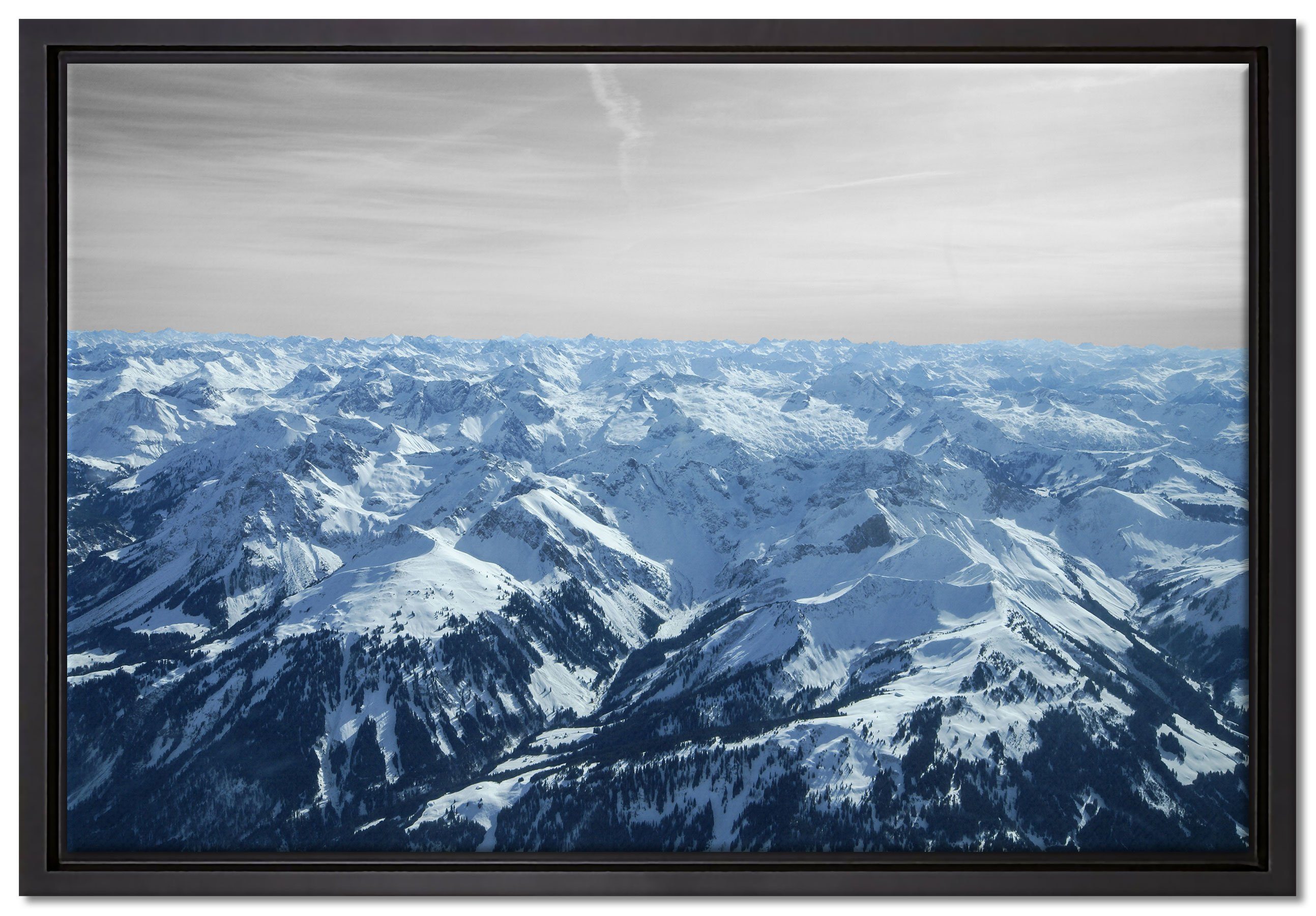 Pixxprint Leinwandbild Alpen mit Schneespitzen, Wanddekoration (1 St), Leinwandbild fertig bespannt, in einem Schattenfugen-Bilderrahmen gefasst, inkl. Zackenaufhänger