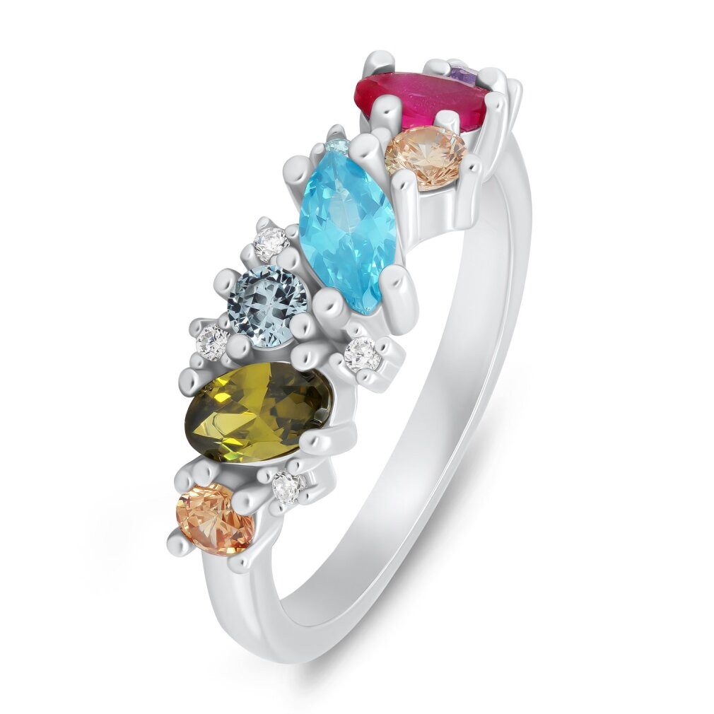 Brilio Silver Fingerring Ausgefallener Silberring mit farbigen Zirkonen RI099W Kreislauf: 50 mm