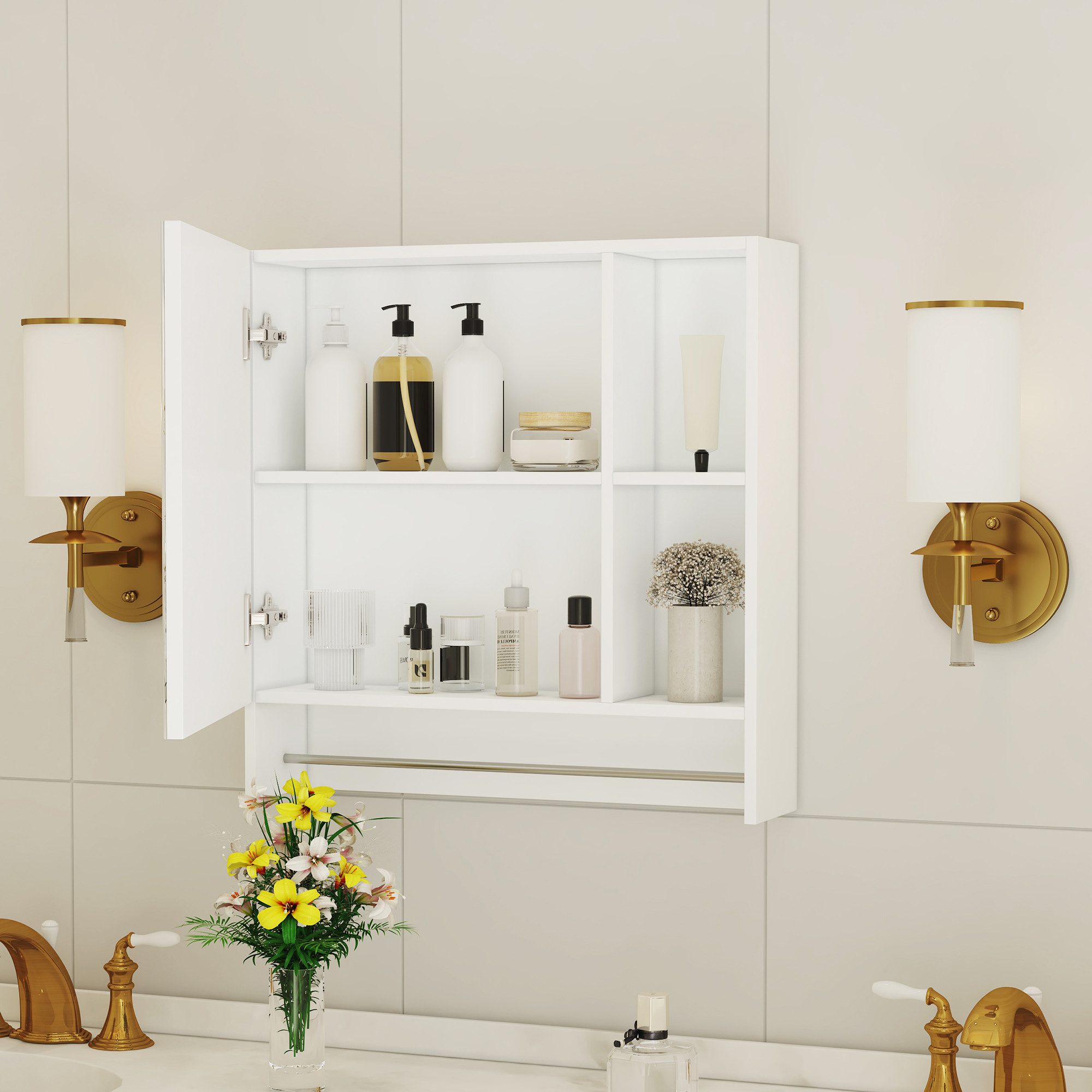Welltin Badezimmerspiegelschrank Moderner Wand-Spiegelschrank Weiß aus MDF (1‑St) mit Spiegel und Ablagefächern Badezimmerschrank, 55x56x13cm