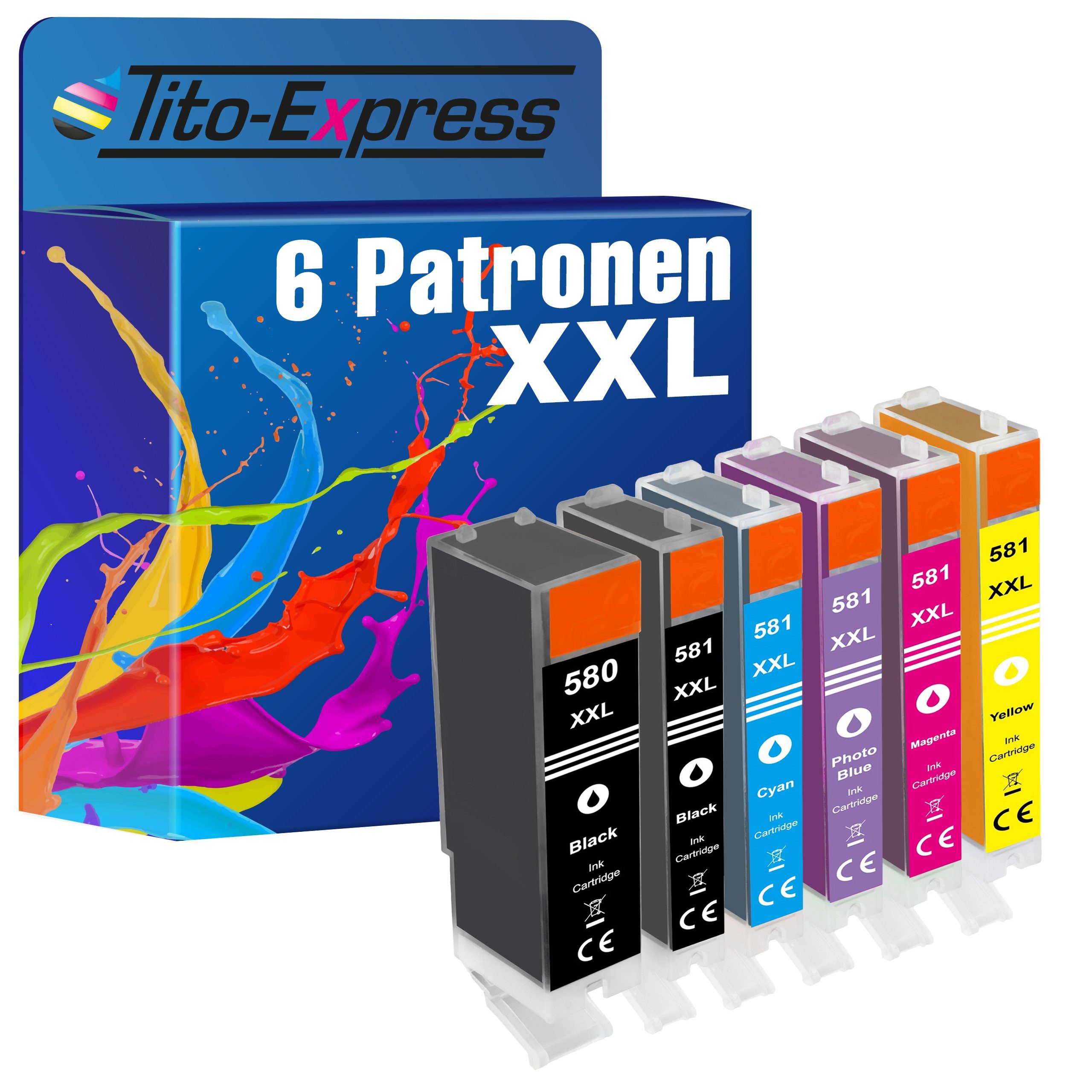 Tito-Express 6er Set ersetzt Canon PGI-580 PGI580 CLI-581 CLI581 XXL Tintenpatrone (für Pixma TR8550 TS6350 TR8550 TS705 TS6150 TS6250 TR8500 TS8350)