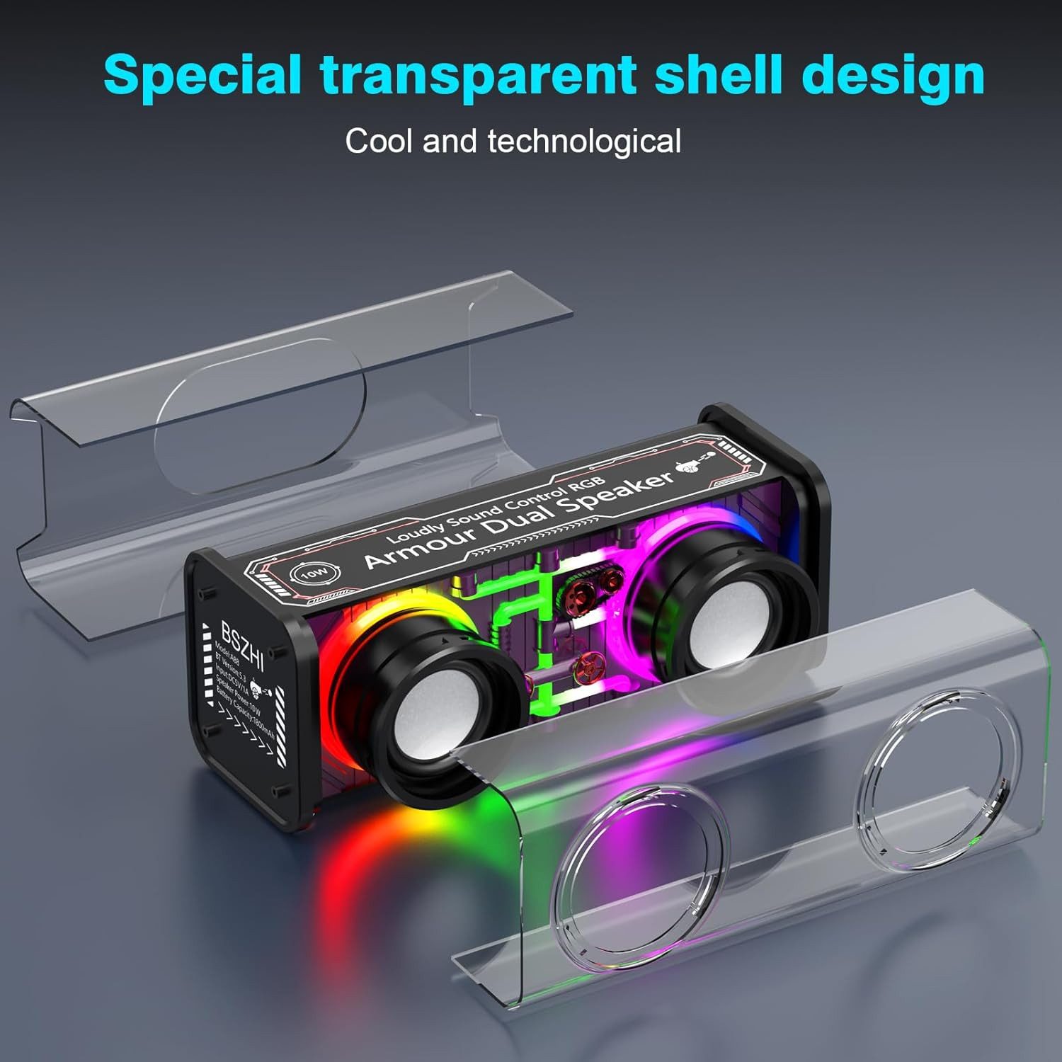 VBESTLIFE Bluetooth Lautsprecher mit LED Licht, 5.3 Wireless Speaker, tragbar Bluetooth-Lautsprecher 2.0 (Bluetooth 5.3, 5 W, Kompakte Bauweise, 360° Sound, klarer Bass, stabiles ABS-Gehäuse)