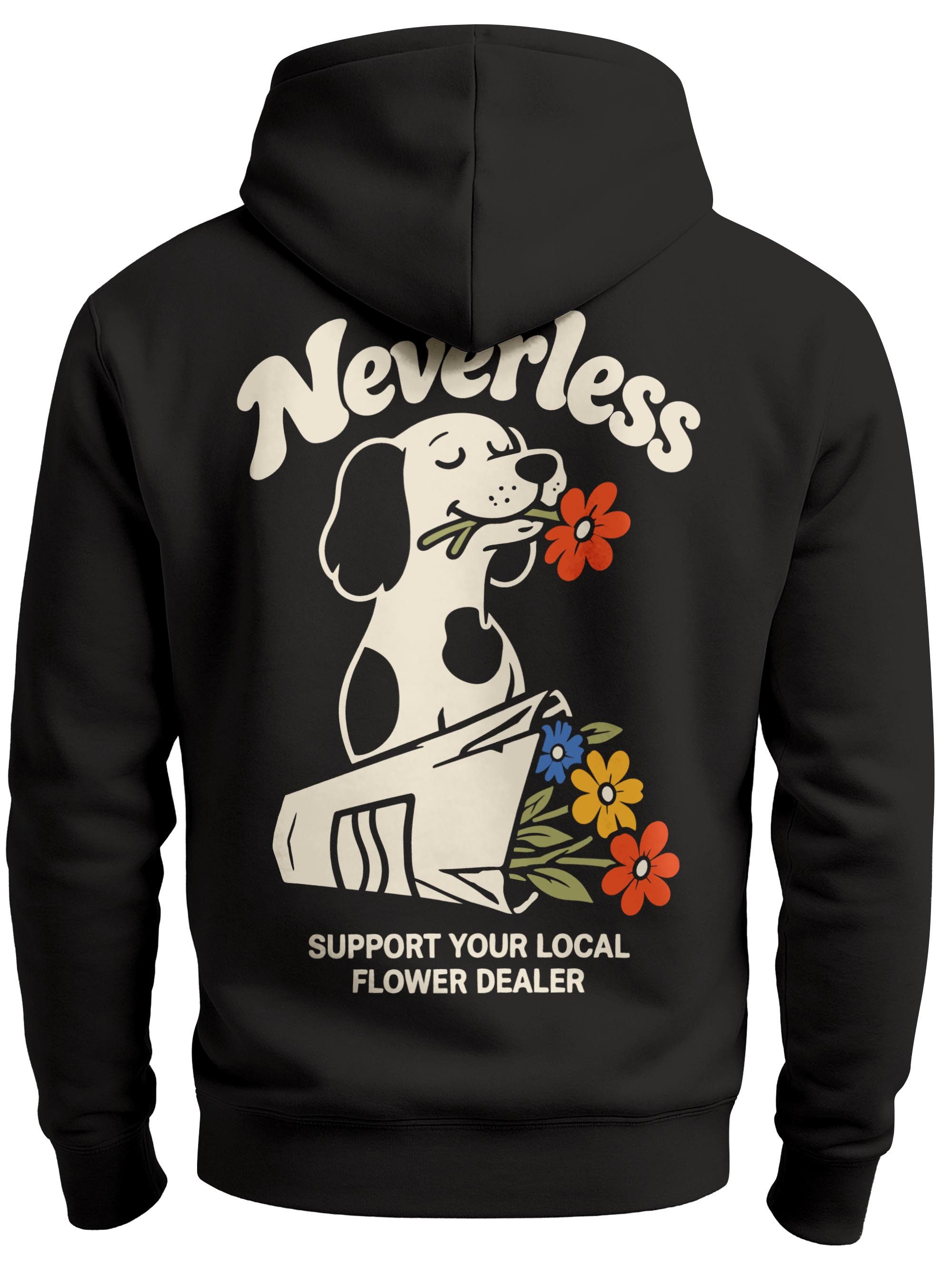 Neverless Hoodie Herren Hoodie Backprint Hund Flower Dealer Retro Cartoon Neverless®