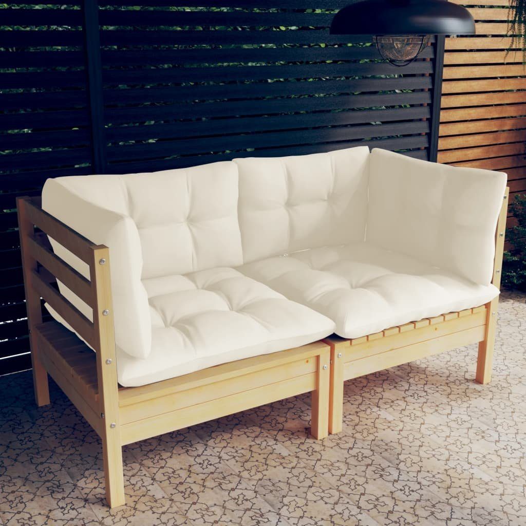 vidaXL Loungesofa 2-Sitzer-Gartensofa mit und Kiefer, Massivholz 1 Creme Kissen Teile Creme Braun