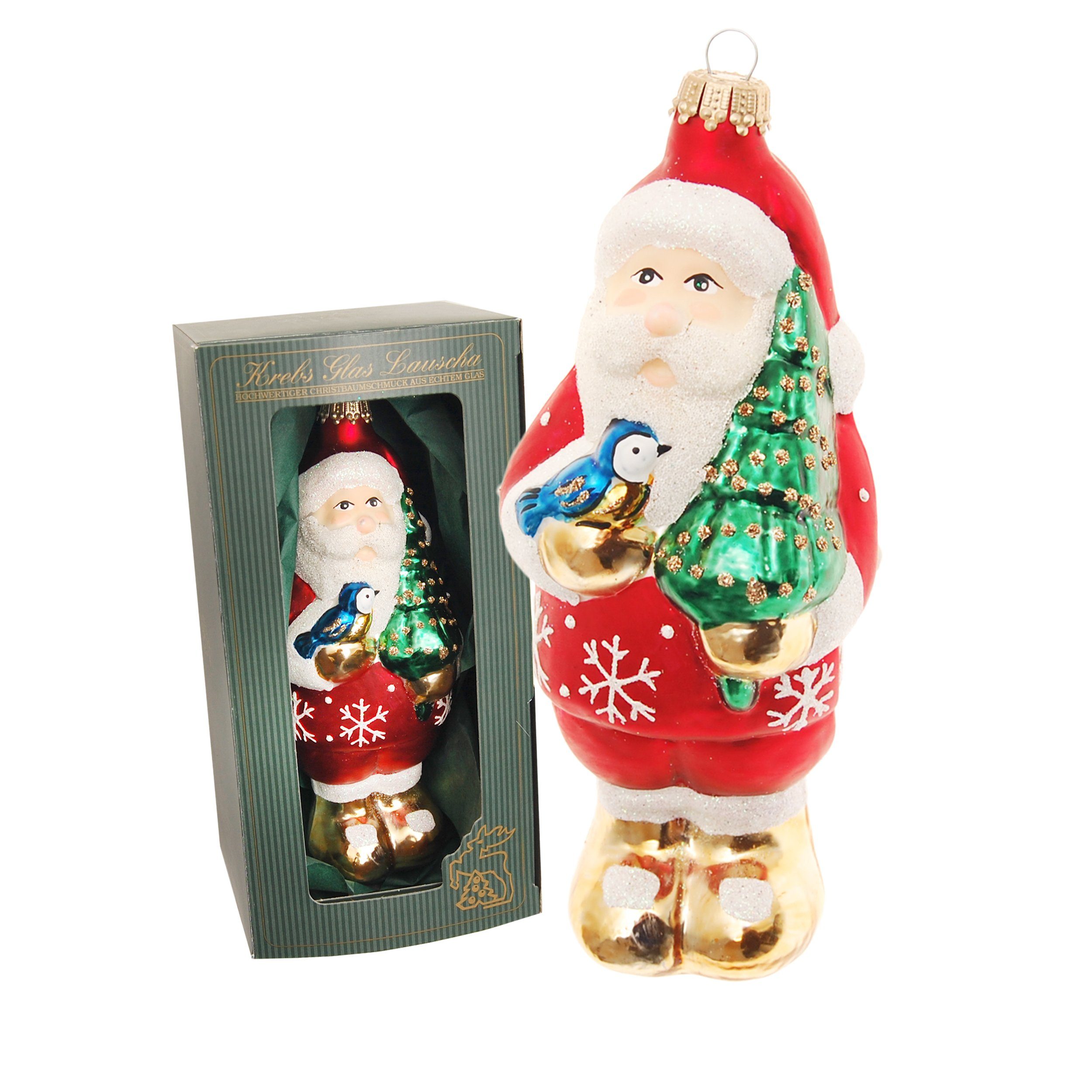 "Weihnachtsmann (1-tlg) Vogel", rot/weiß/go Santa's Christbaumschmuck Krebs World Glas Lauscha und Baum blauem mit