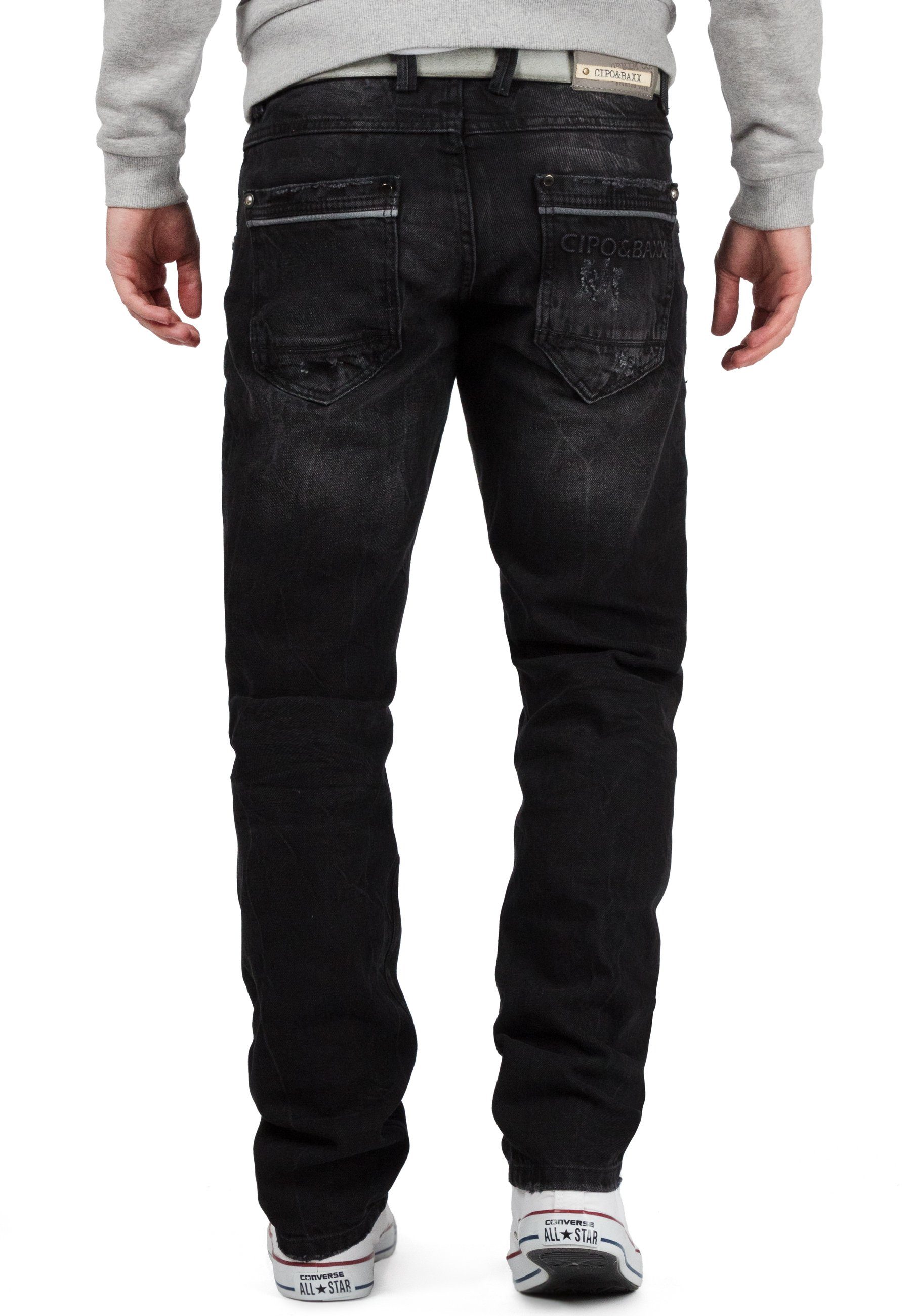 Cipo & Baxx Regular-fit-Jeans Herren Regular Fit Hose Stonewashed BA-CD104 (1-tlg) Destroyed-Look mit verstärkten Löchern und Used-Look