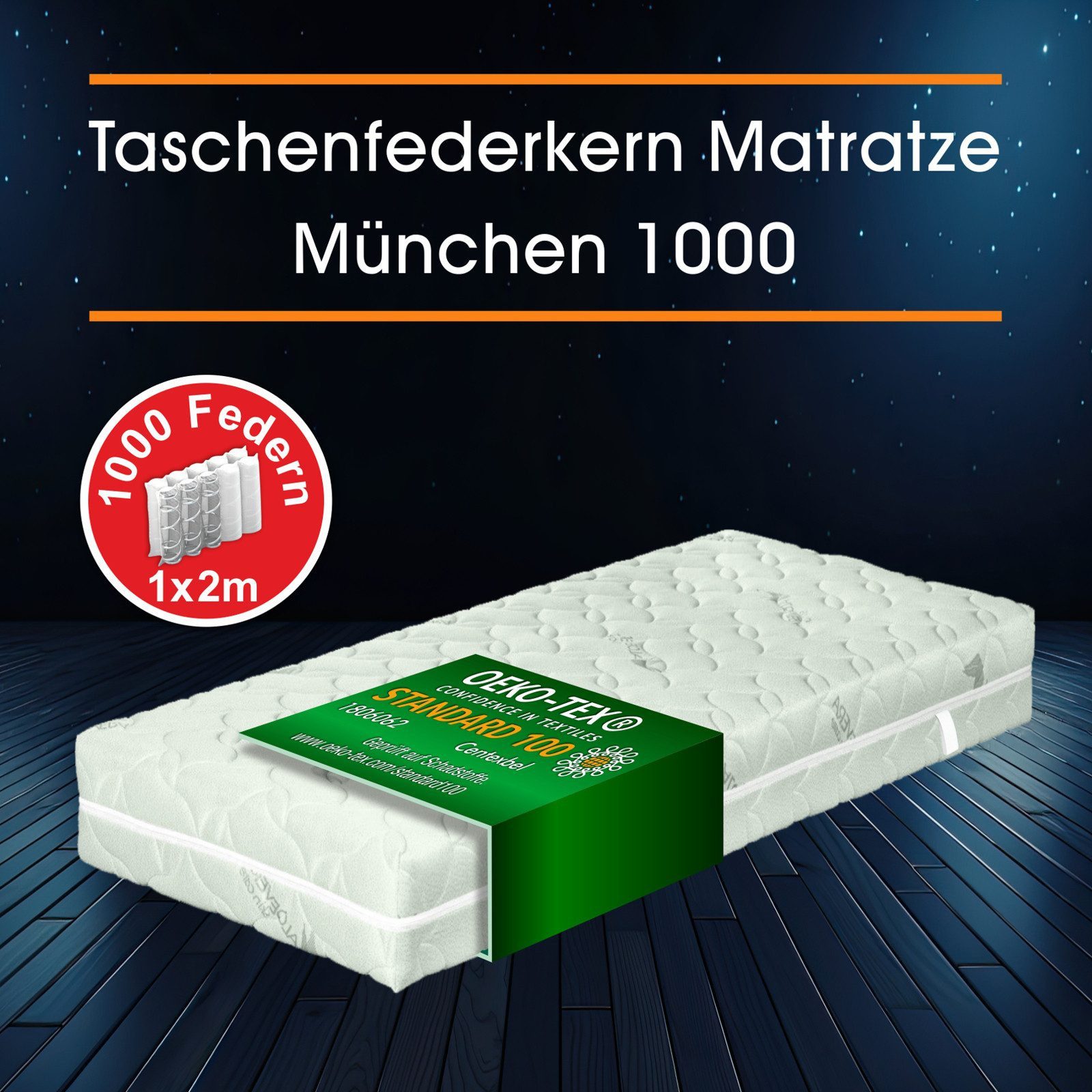Taschenfederkernmatratze Taschenfederkern Matratze München, 7 Zonen, mit 1000 Federn, Matratzen Perfekt, 23 cm hoch, Tonnentaschenfederkern-Matratze für eine gute Punktelastizität