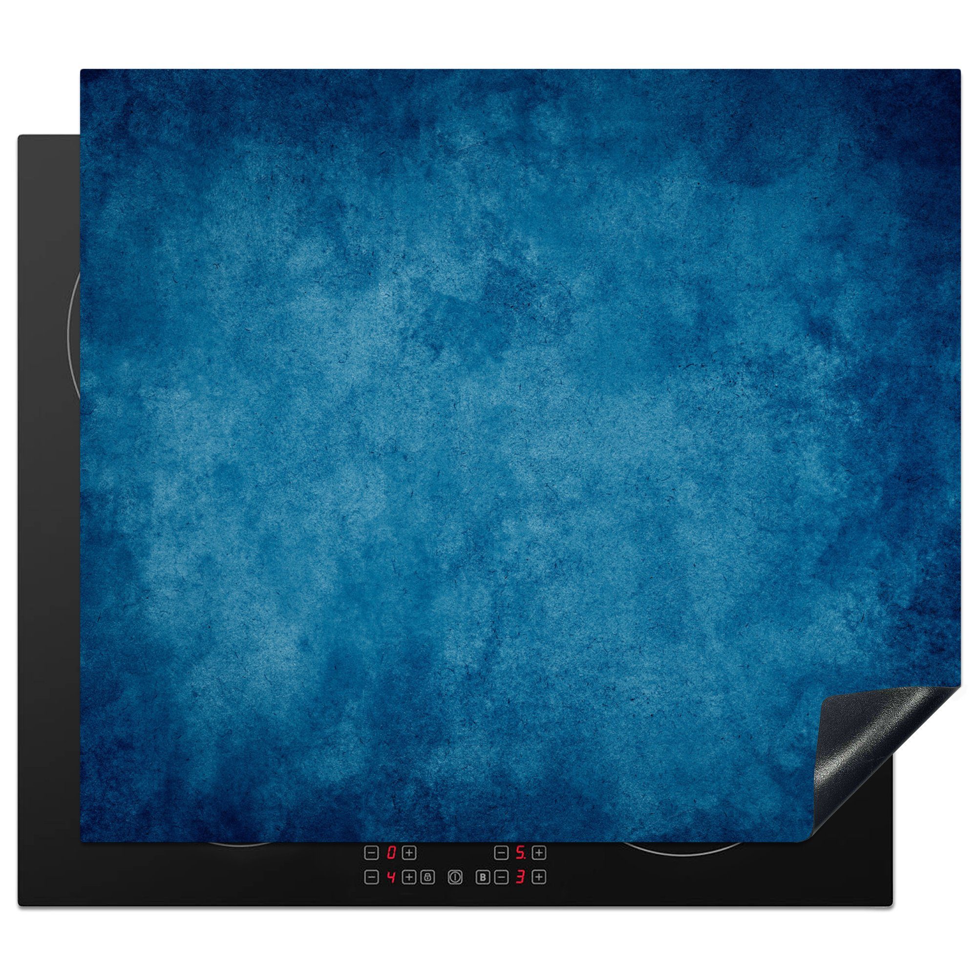 MuchoWow Herdblende-/Abdeckplatte Beton - Blau - Vintage - Strukturiert - Industriell, Vinyl, (1 tlg), 57x51 cm, Induktionsschutz, Induktionskochfeld, Ceranfeldabdeckung